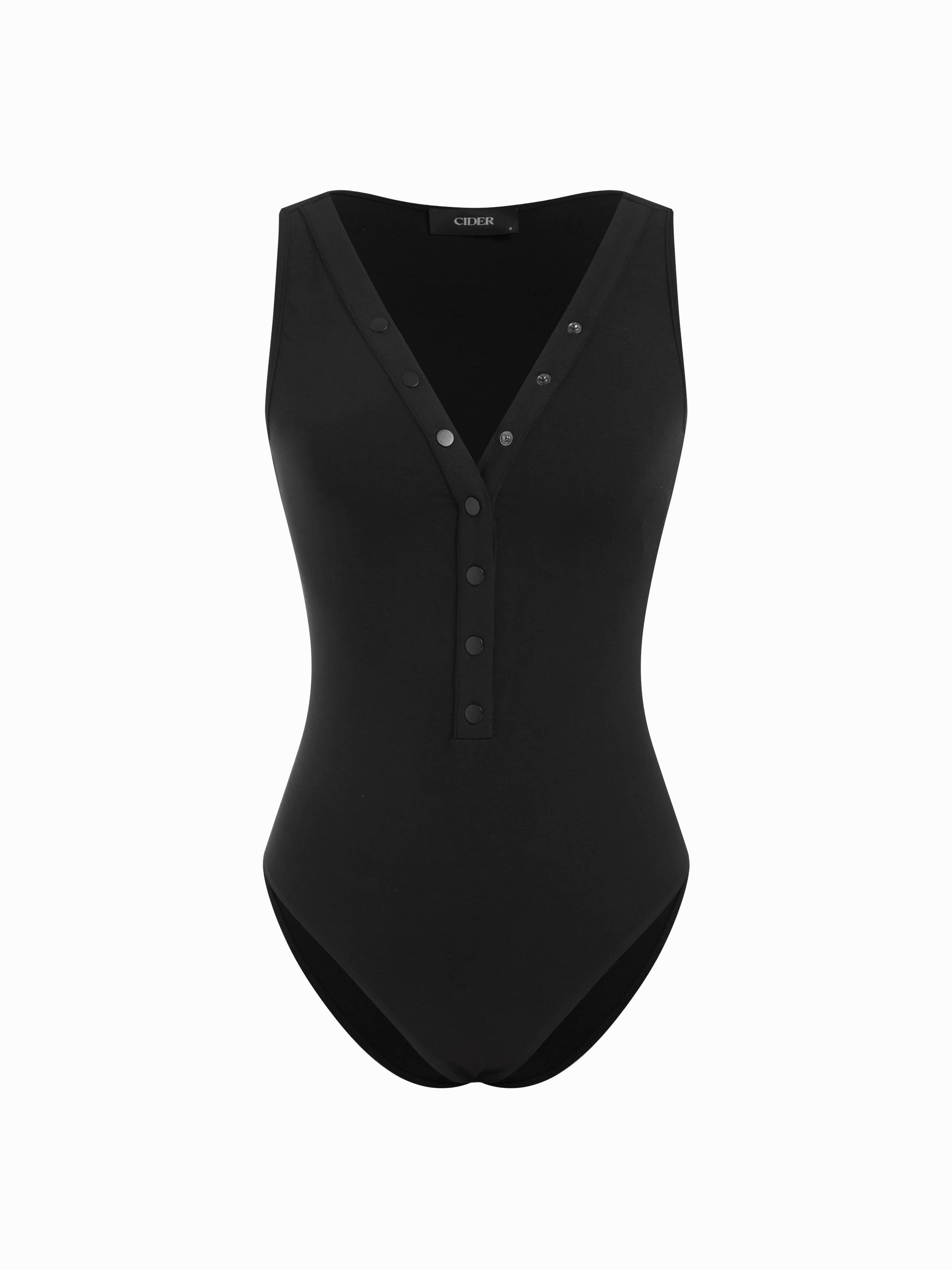 High Stretch V-neck Metal Detail Bodysuit by CIDER