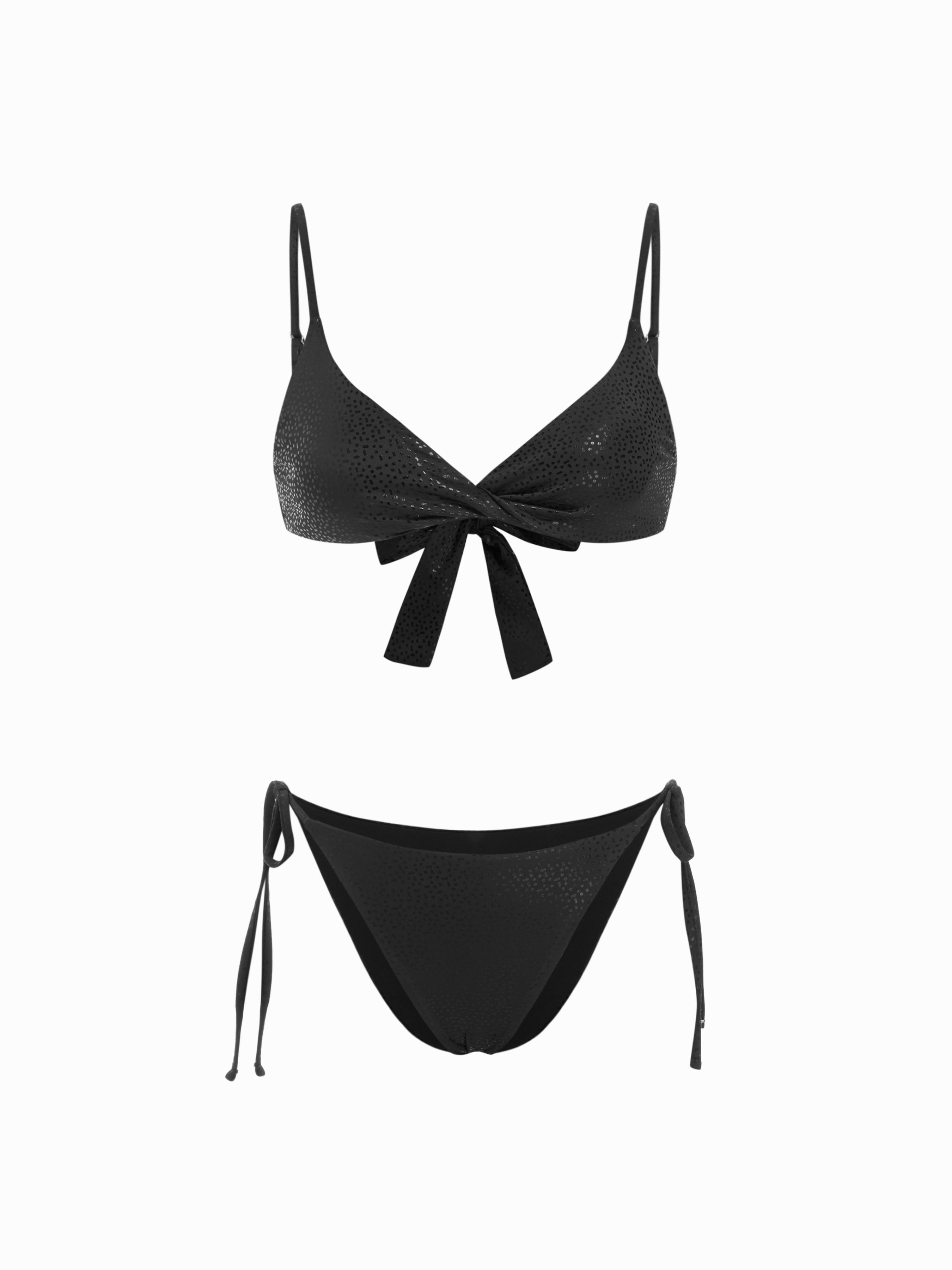 High Stretch V-neck Polka Dot Ruched Tie Side Triangle Bikini Set by CIDER