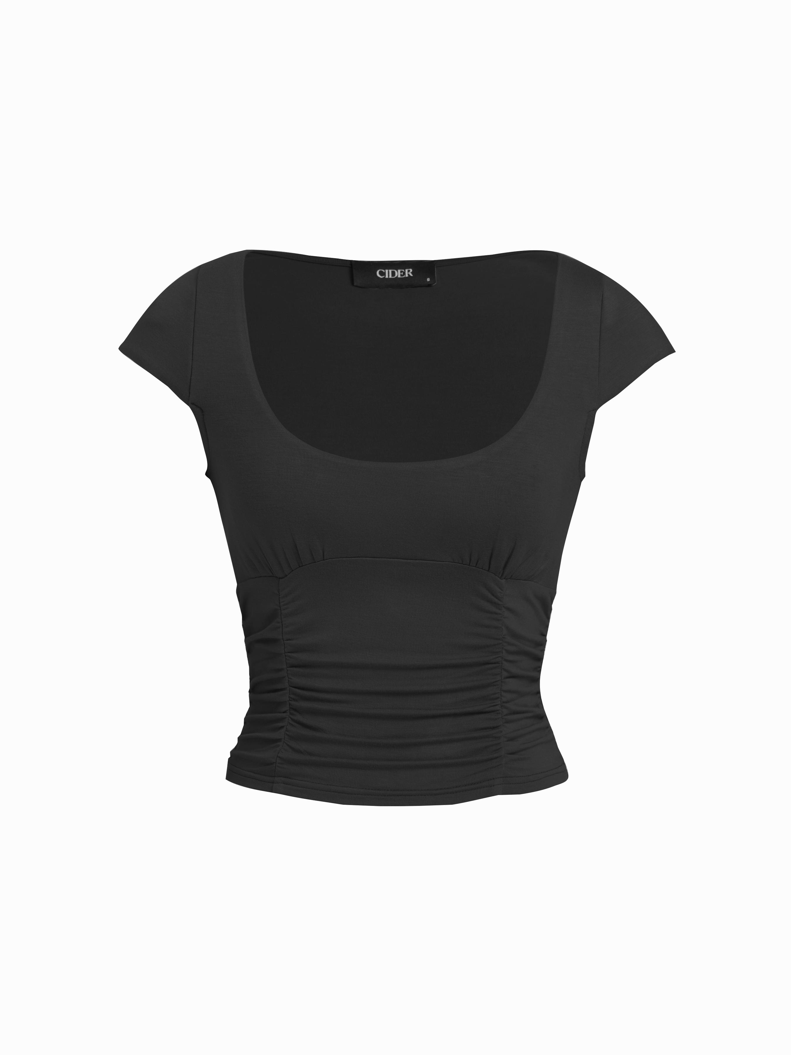 High Stretch Viscose Scoop Neck Ruched Short Sleeve Top by CIDER
