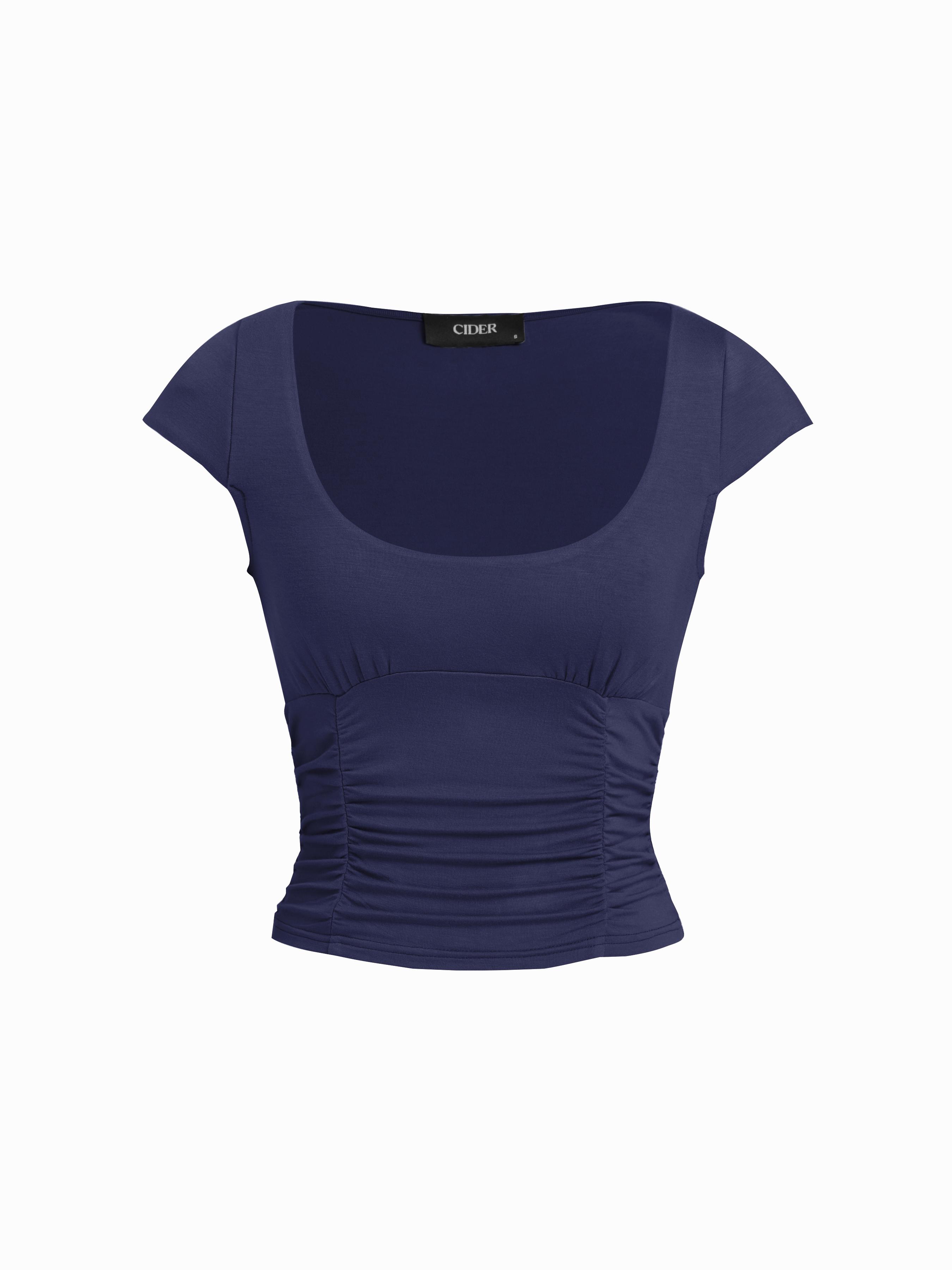 High Stretch Viscose Scoop Neck Ruched Short Sleeve Top by CIDER