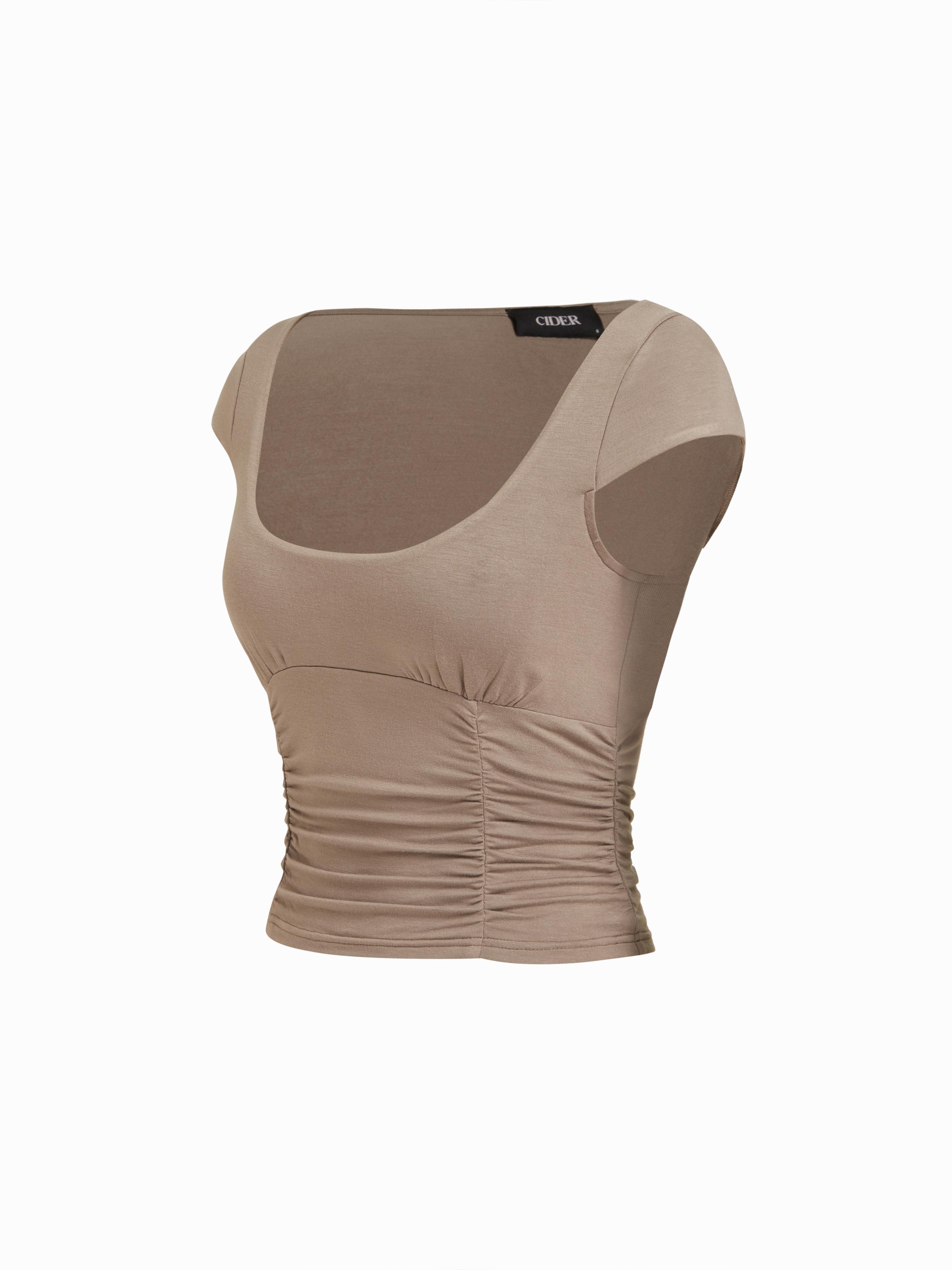 High Stretch Viscose Scoop Neck Ruched Short Sleeve Top by CIDER