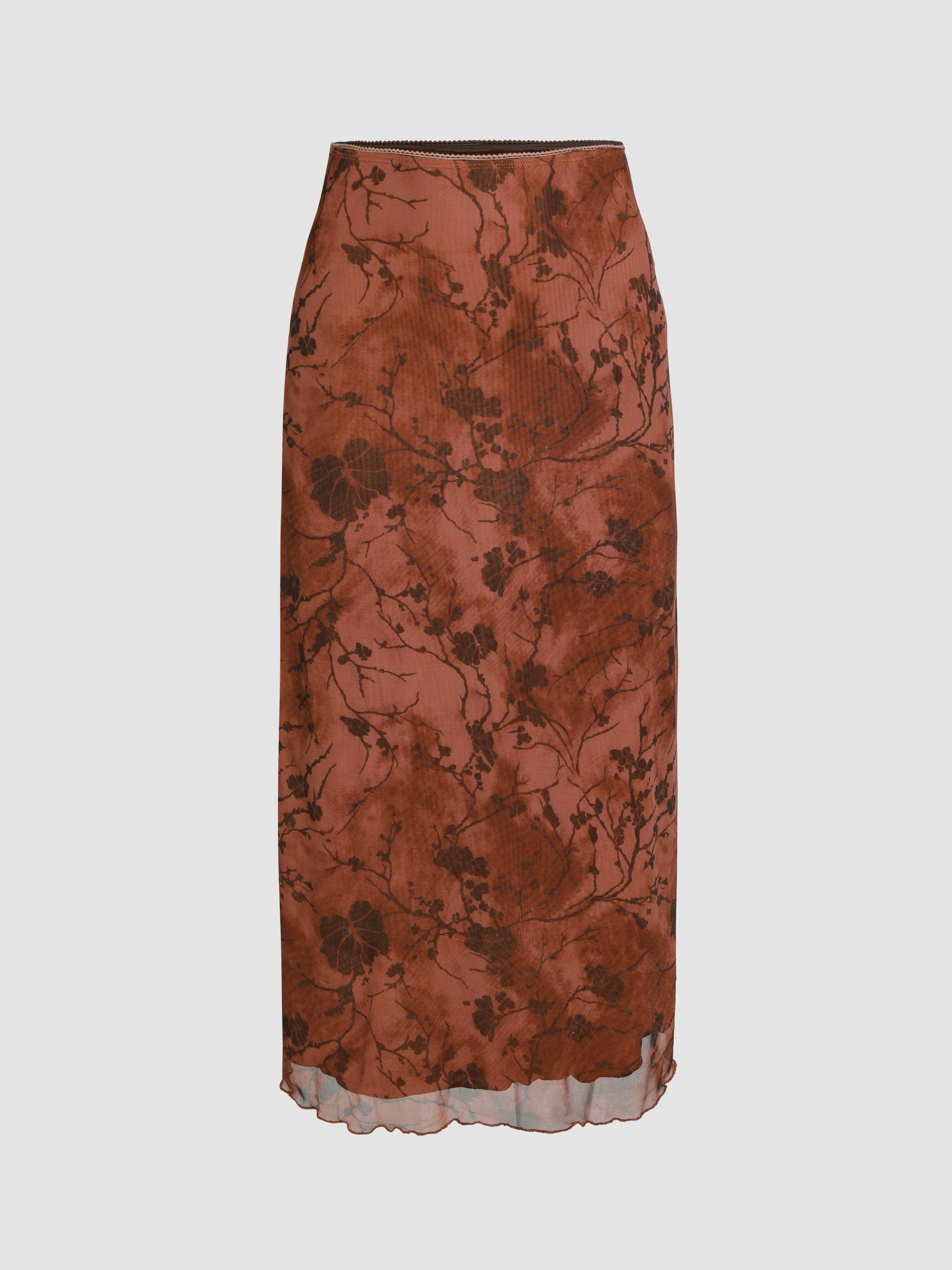 High Waist Mesh Floral Midi Skirt by CIDER