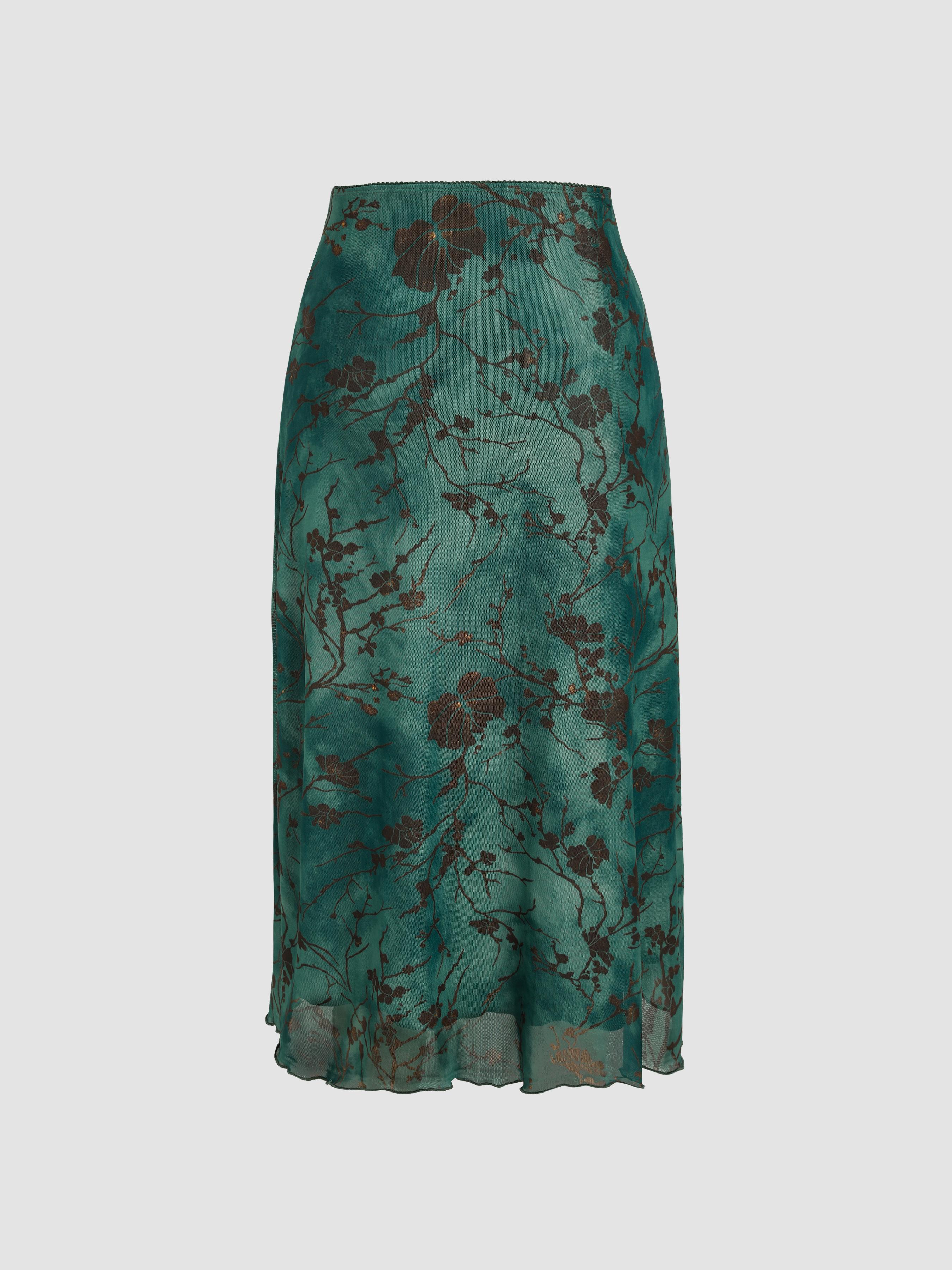 High Waist Mesh Floral Midi Skirt by CIDER