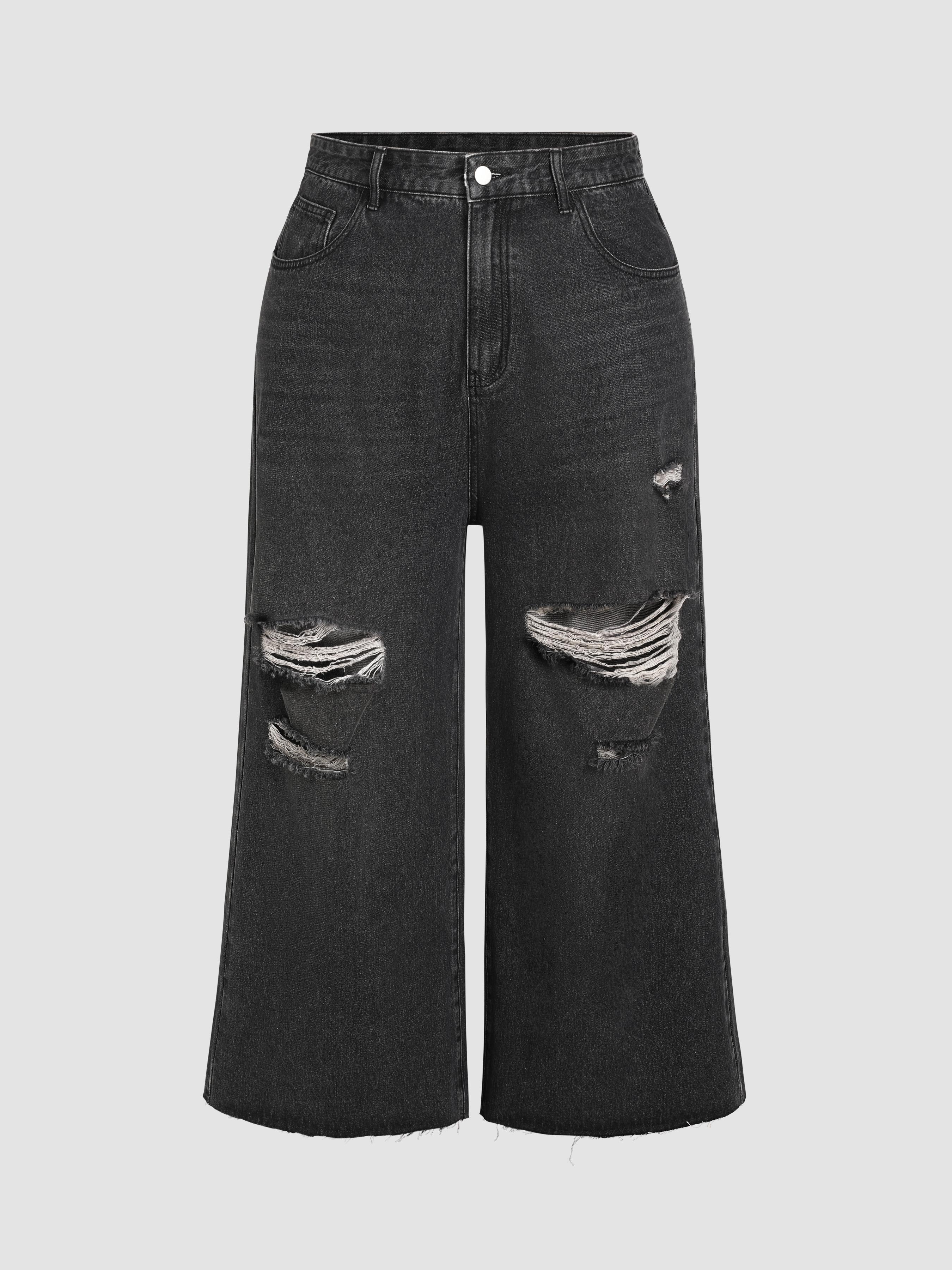 High Waist Ripped Straight Leg Jeans Curve & Plus by CIDER