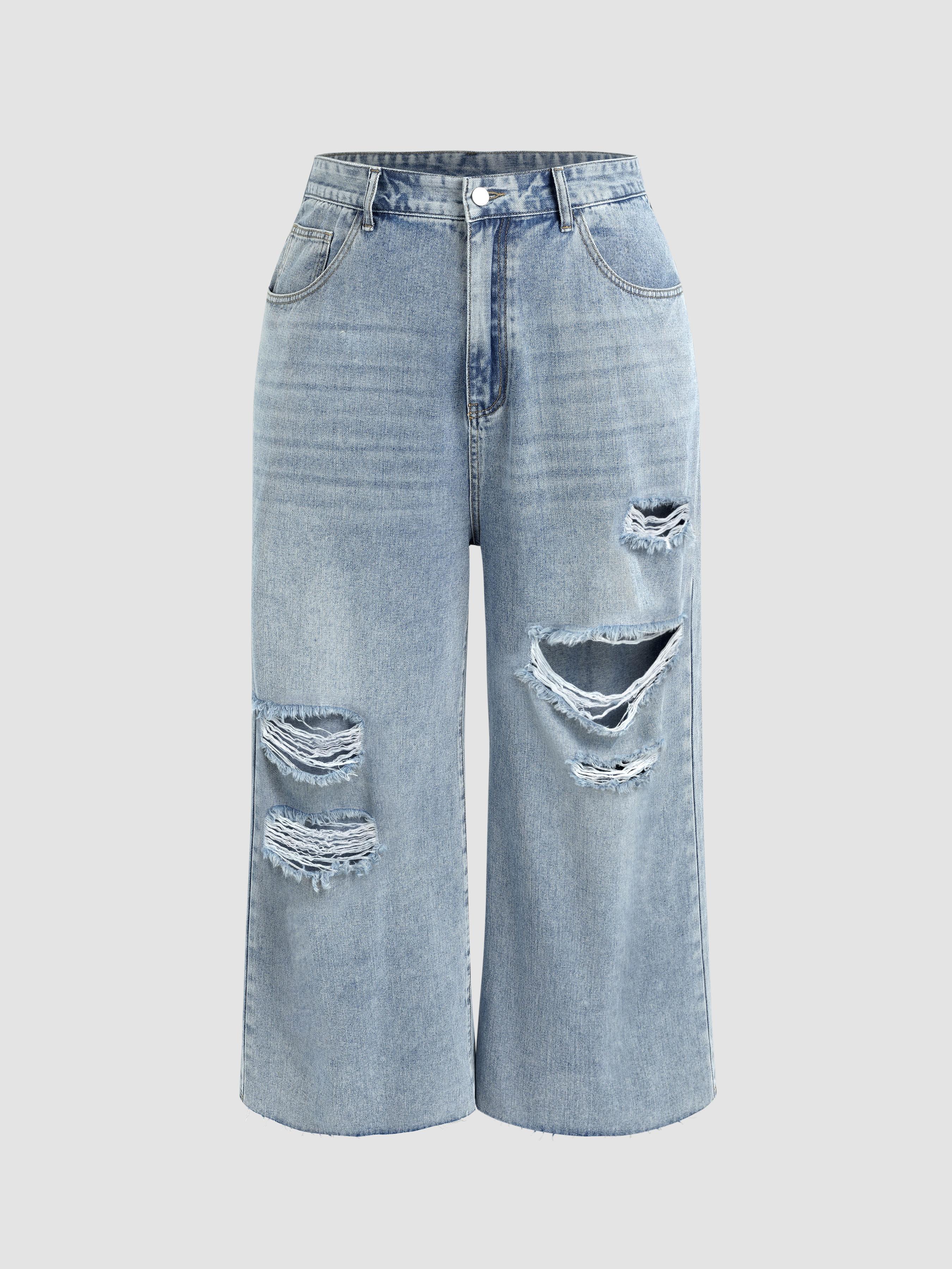 High Waist Ripped Straight Leg Jeans Curve & Plus by CIDER