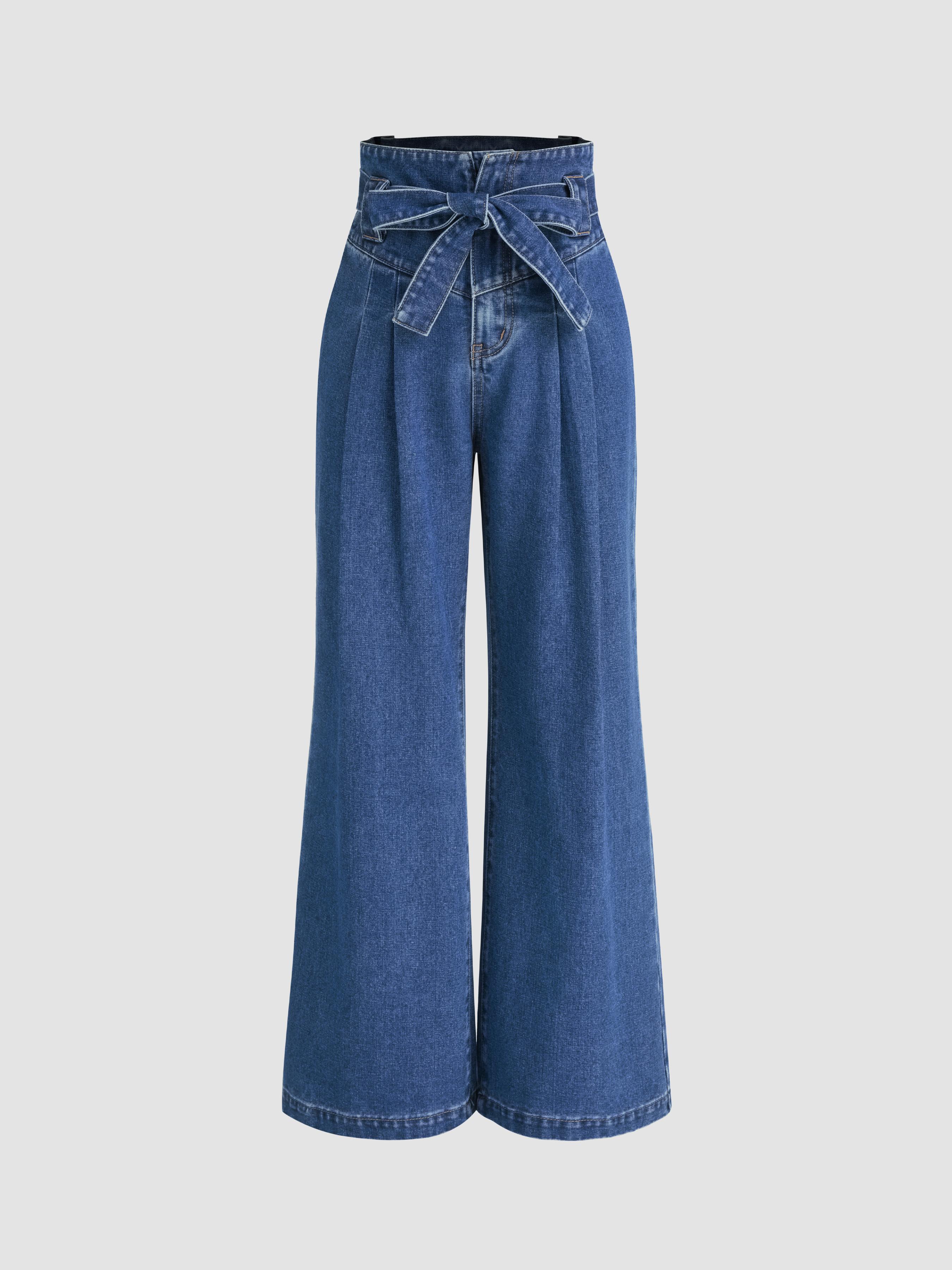 High Waist Solid Bowknot Wide Leg Jeans by CIDER