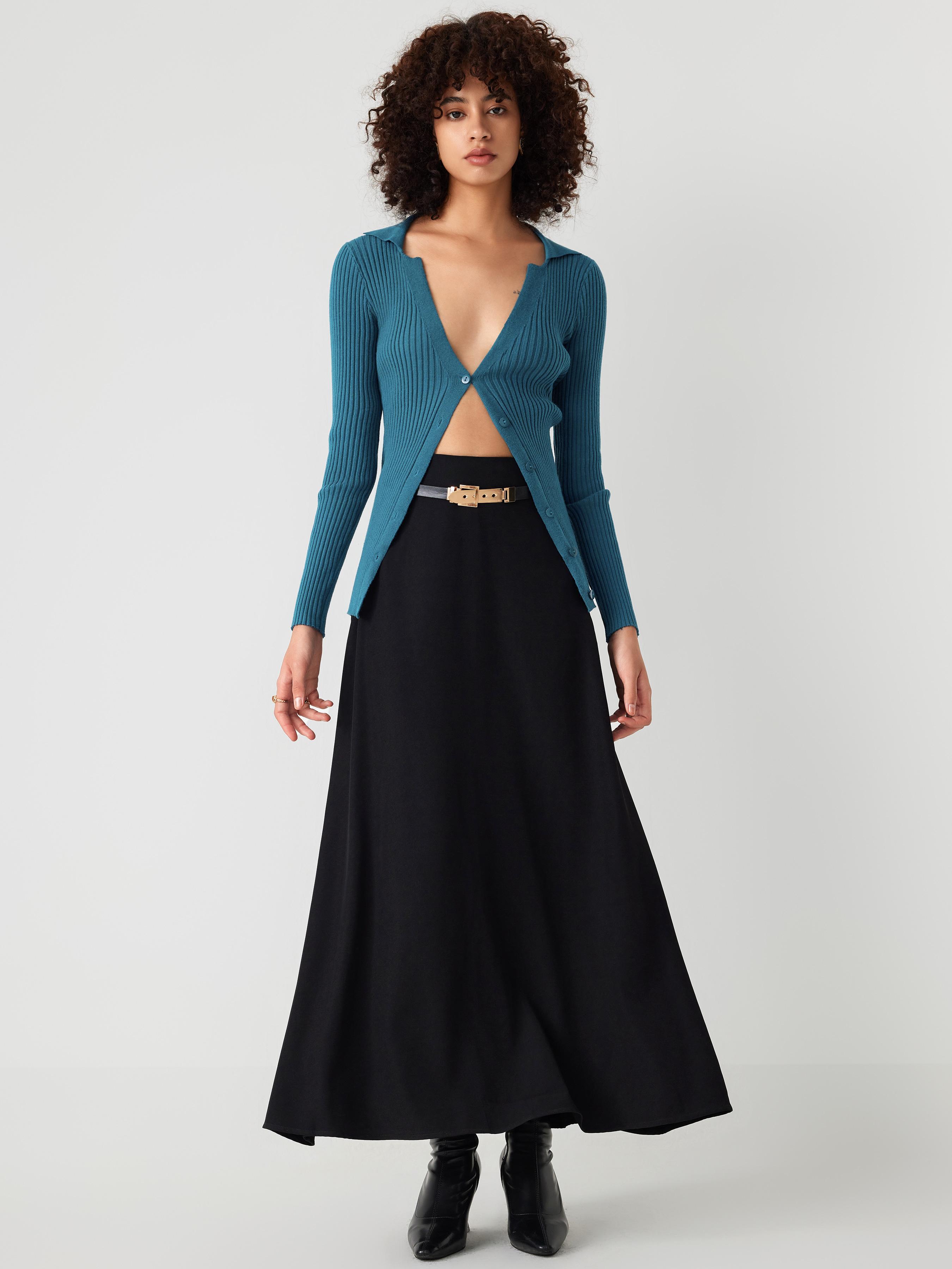 High Waist Solid Pleated Maxi Skirt by CIDER