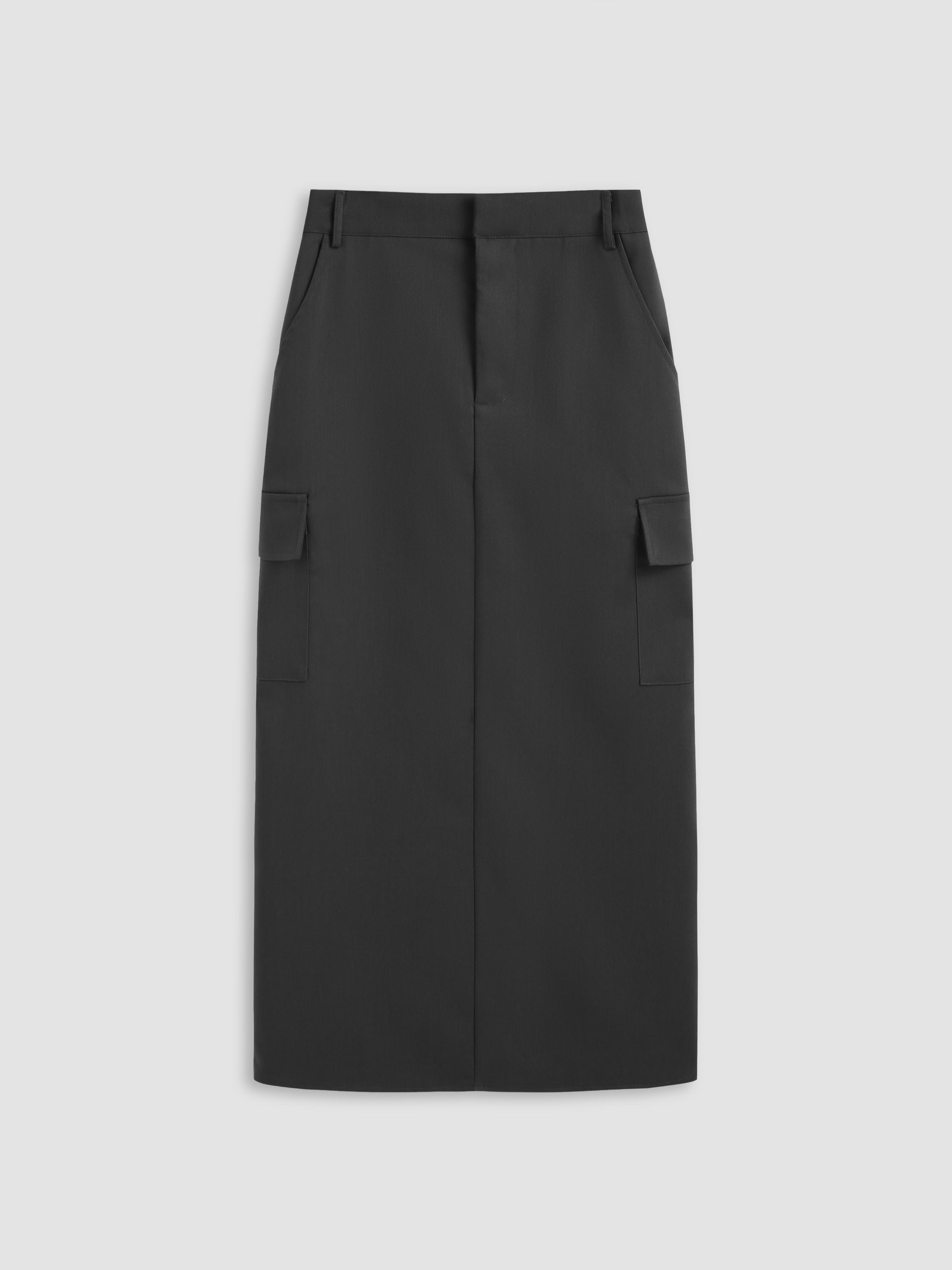 High Waist Solid Split Maxi Cargo Skirt by CIDER