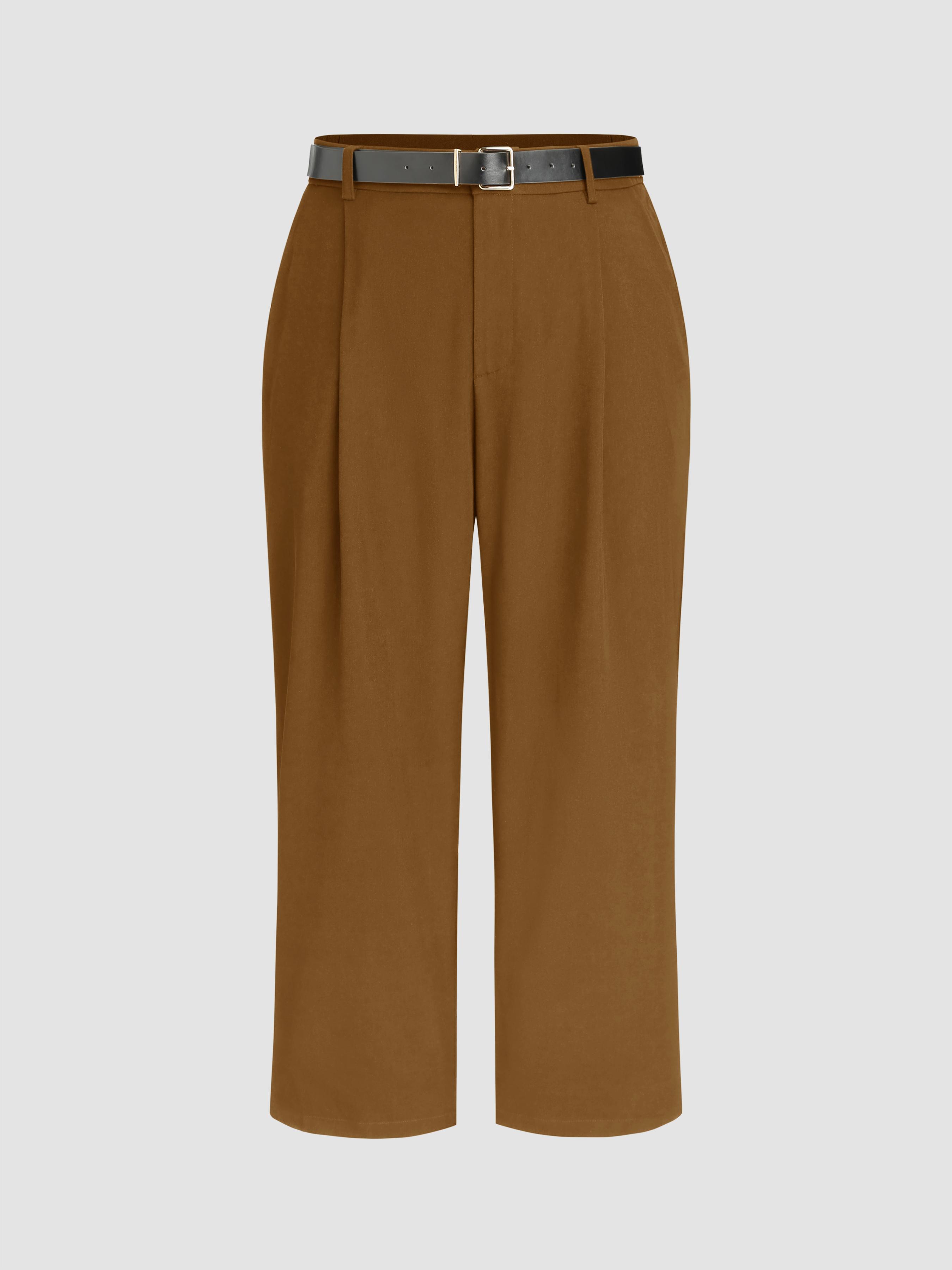 High Waist Solid Tapered Trousers With Belt Curve & Plus by CIDER