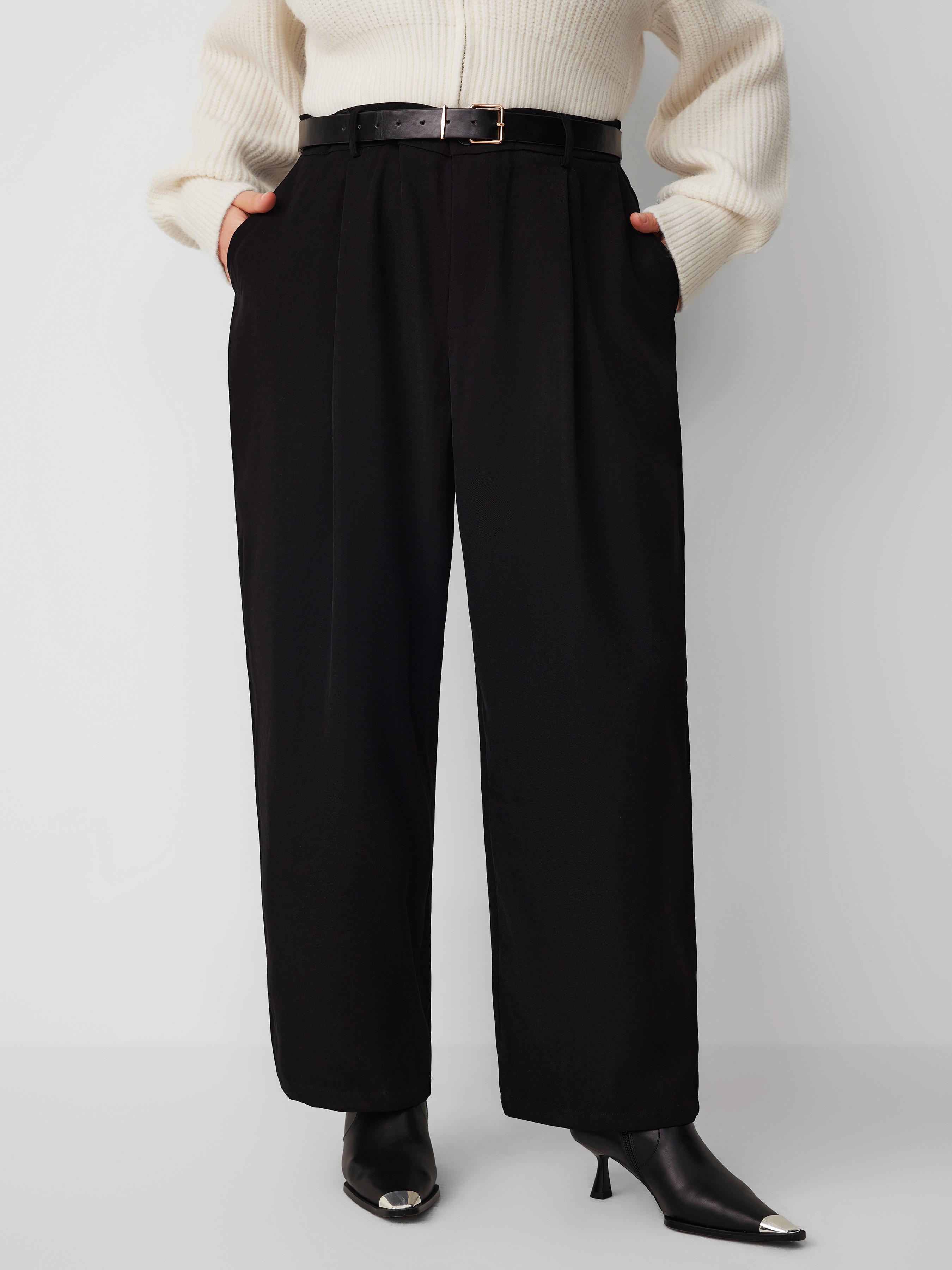 High Waist Solid Tapered Trousers With Belt Curve & Plus by CIDER