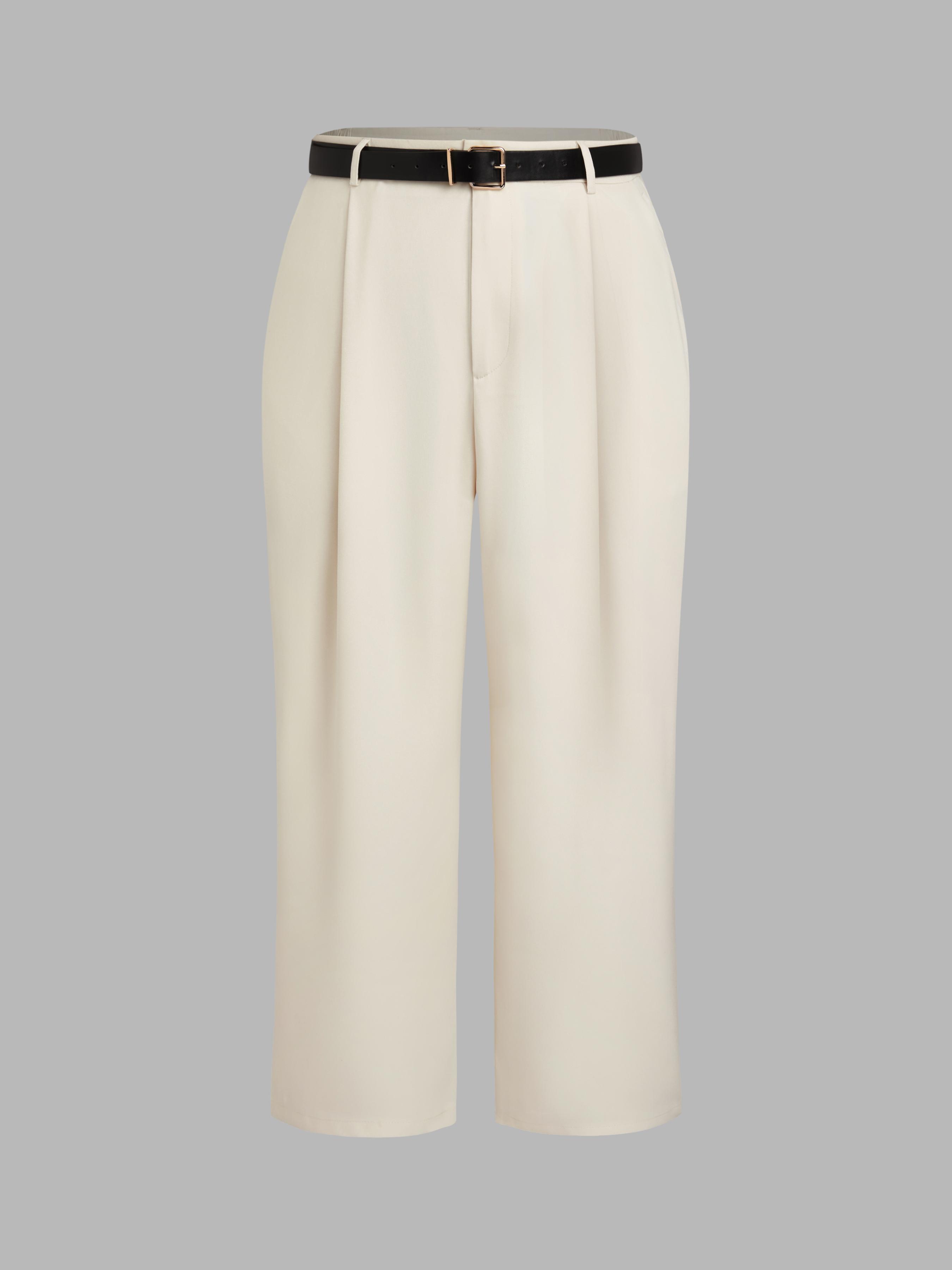 High Waist Solid Tapered Trousers With Belt Curve & Plus by CIDER