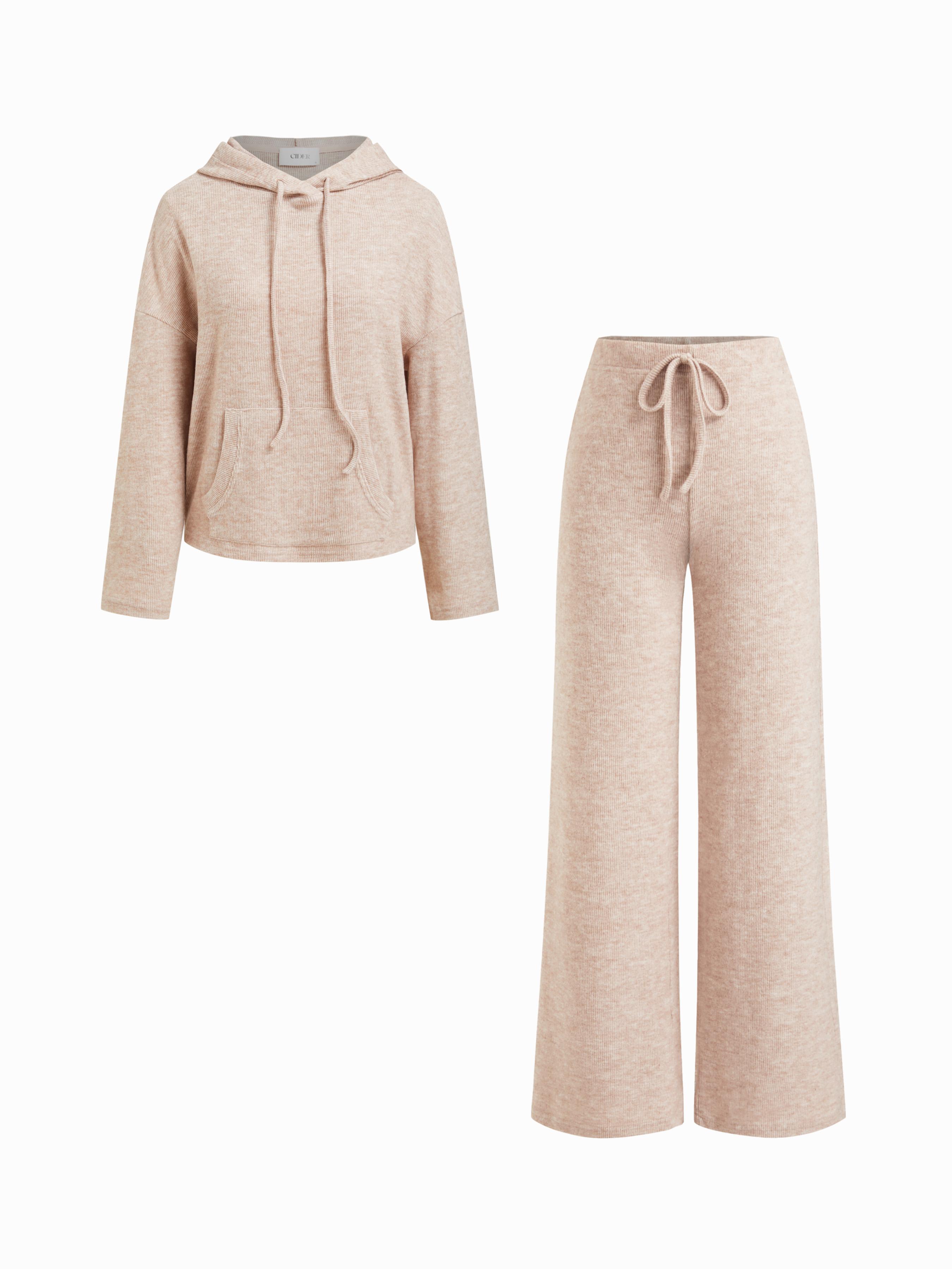 Hooded Drawstring Oversized Long Sleeve Top & Mid Rise Straight Leg Trousers Loungewear Set by CIDER