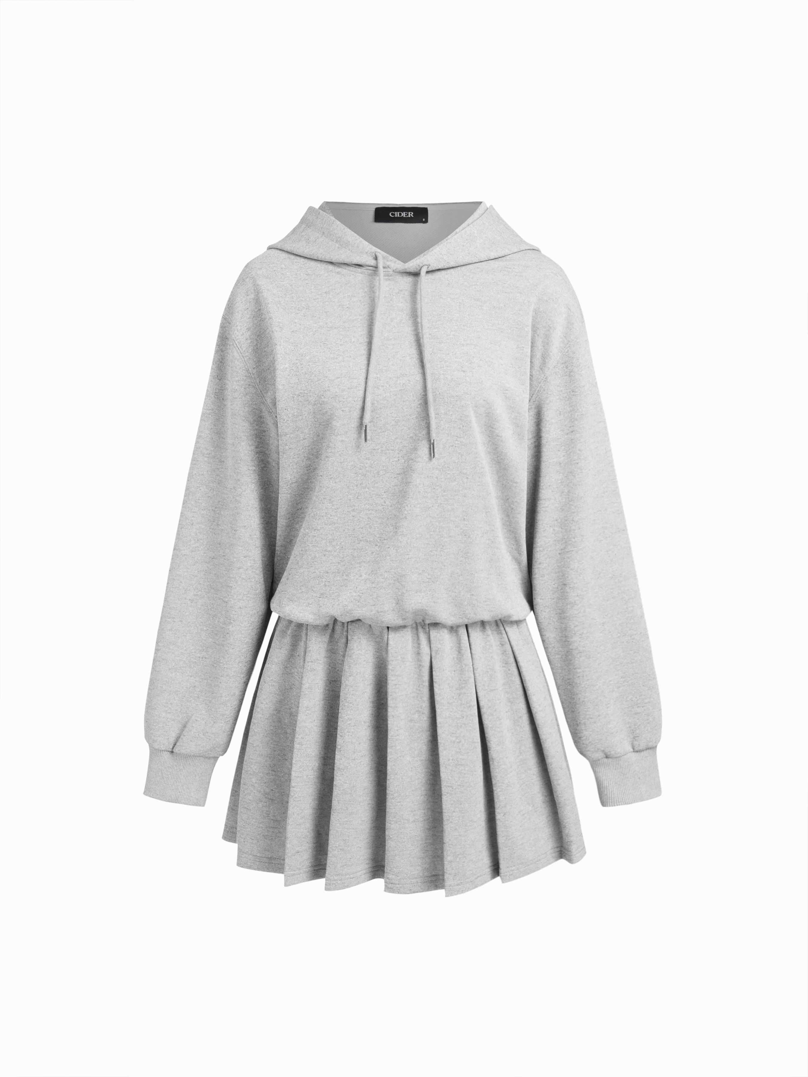 Hooded Drawstring Pleated Sweatshirt Mini Dress by CIDER