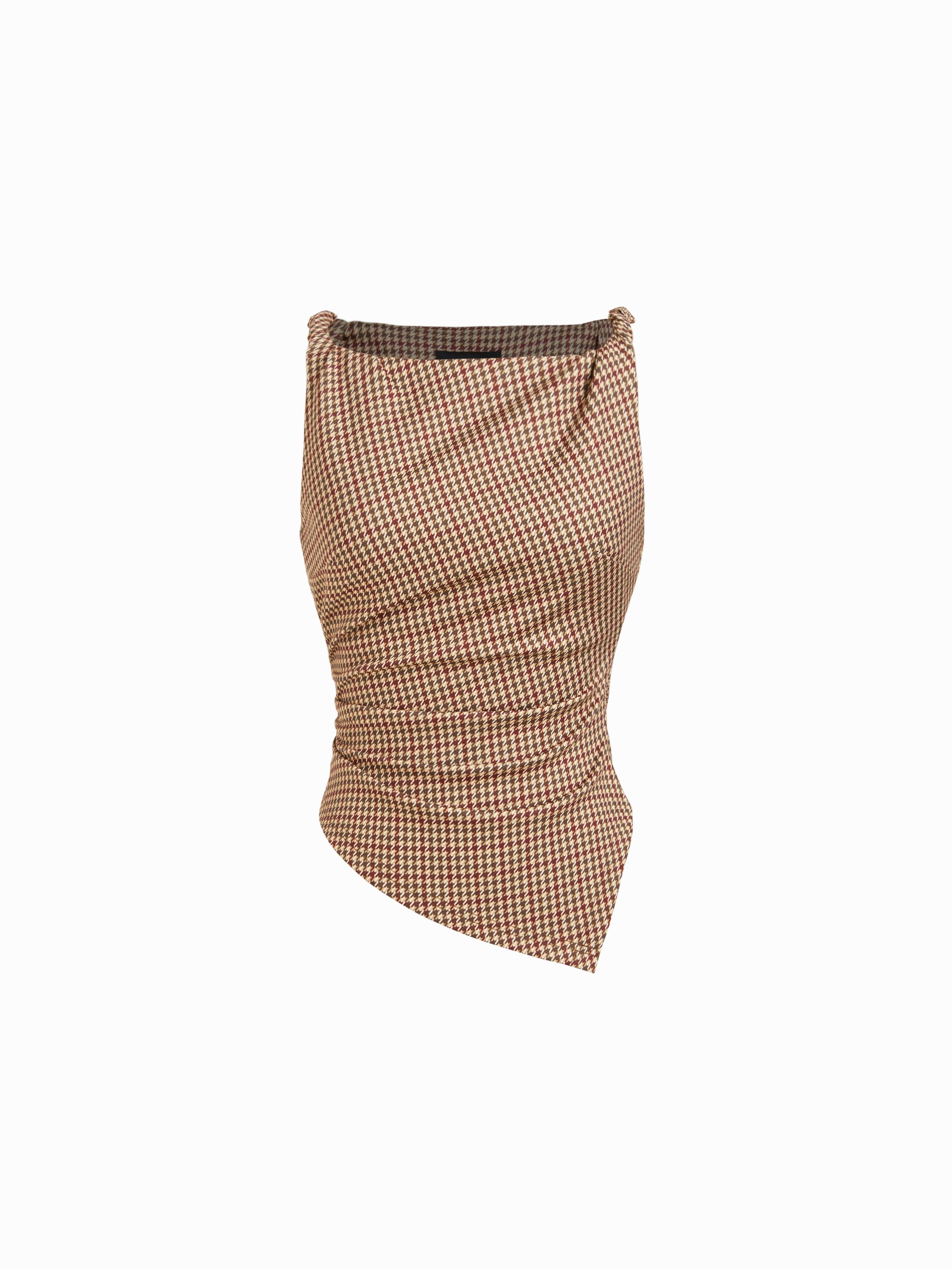 Houndstooth Boat Neck Ruched Cami Top by CIDER