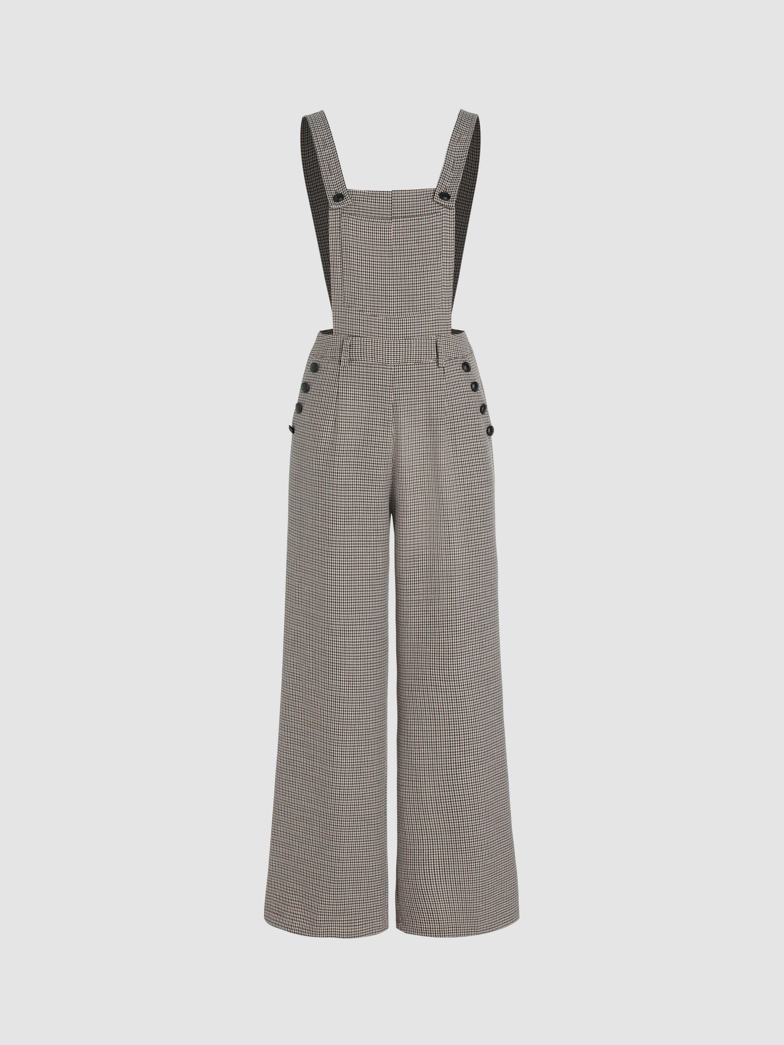Houndstooth Button Straight Leg Jumpsuit by CIDER