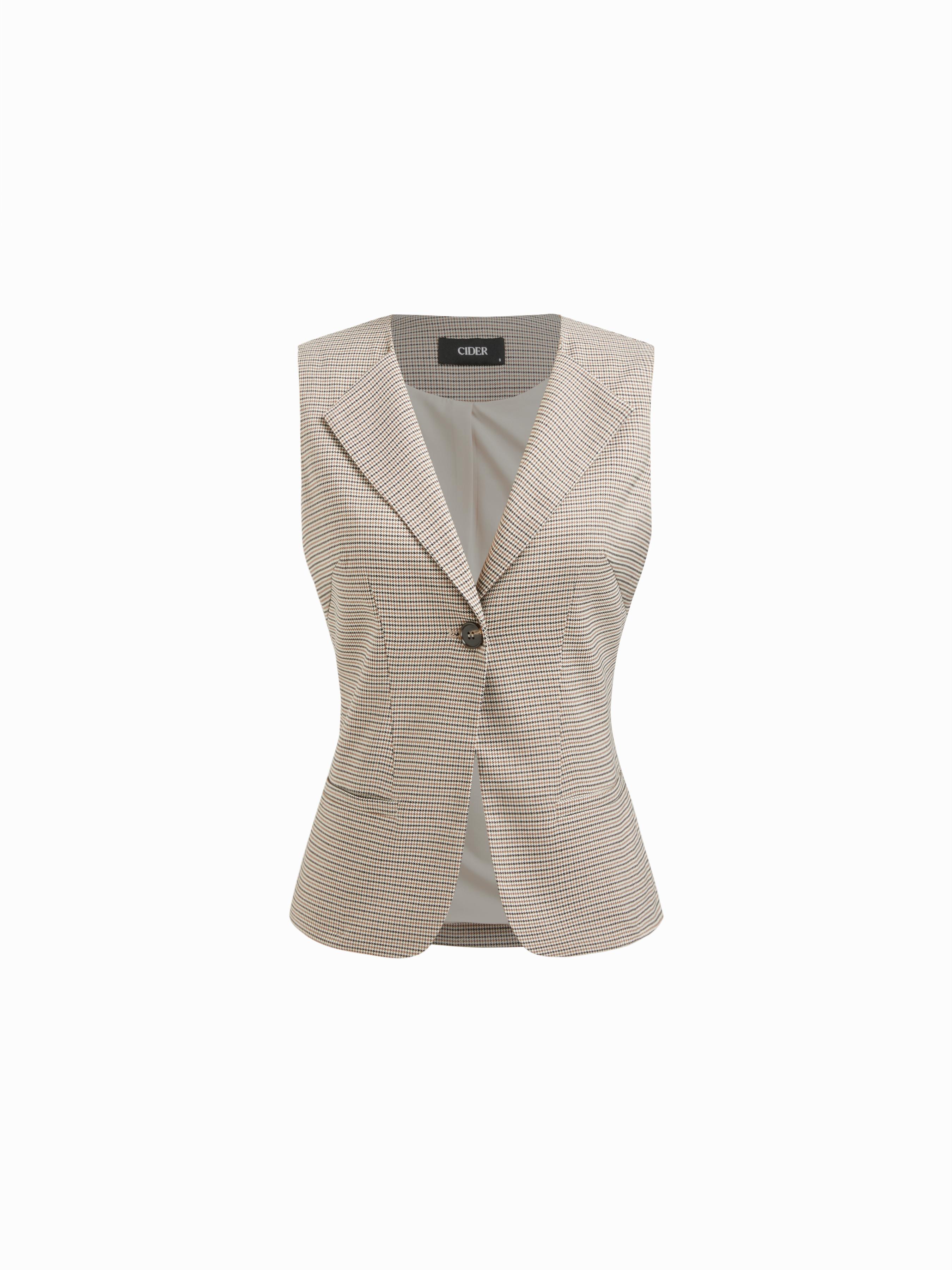 Houndstooth Collar V-neck Button Blazer Vest by CIDER