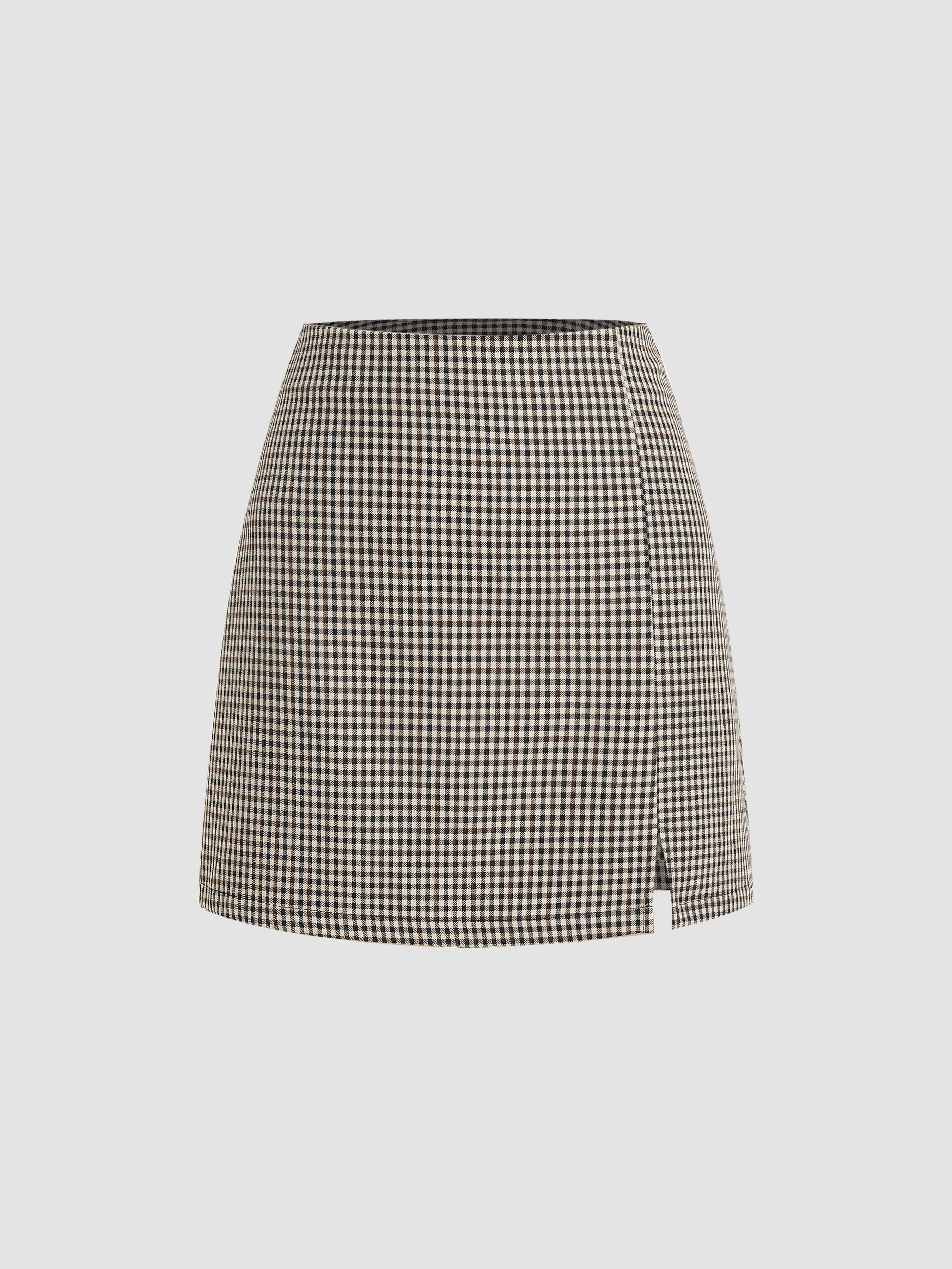 Houndstooth High Waist Split Mini Skirt by CIDER