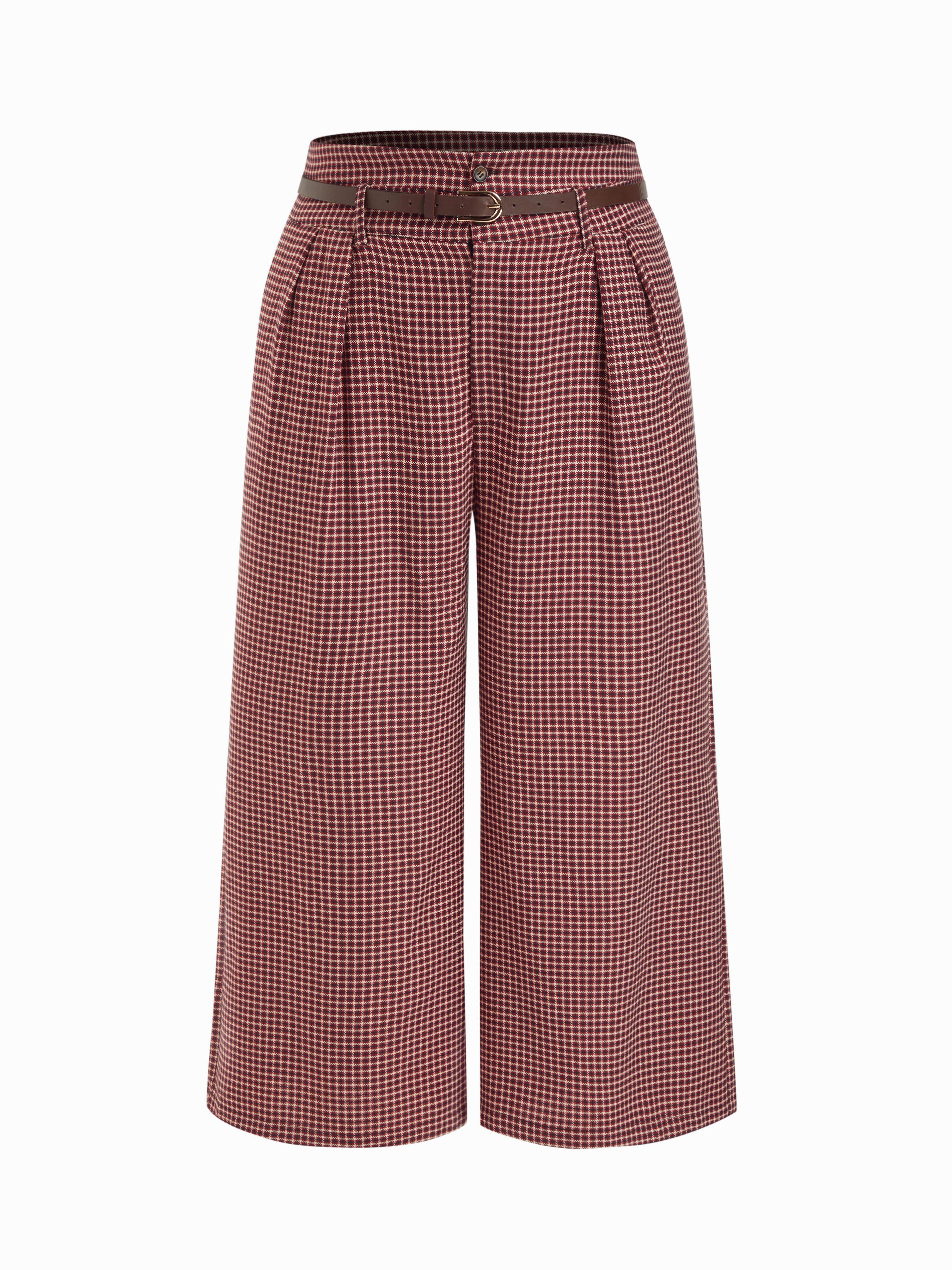 Houndstooth Mid Waist Belted Wide Leg Trousers Curve & Plus by CIDER