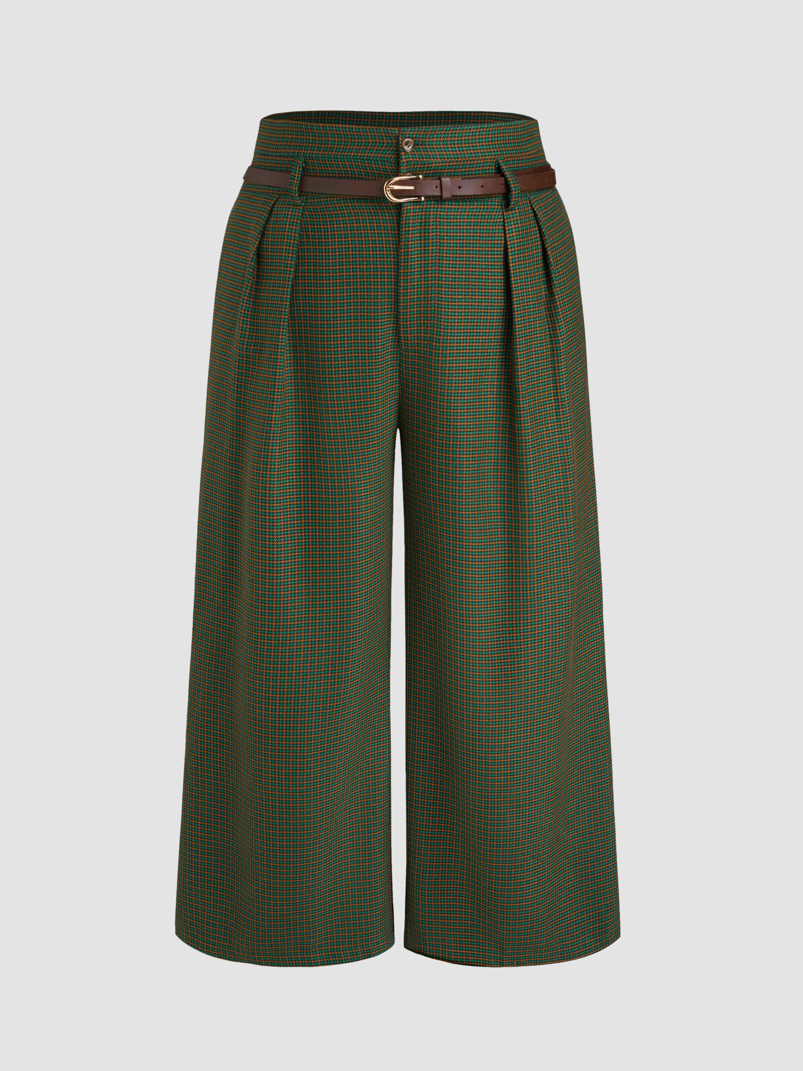 Houndstooth Mid Waist Belted Wide Leg Trousers Curve & Plus by CIDER