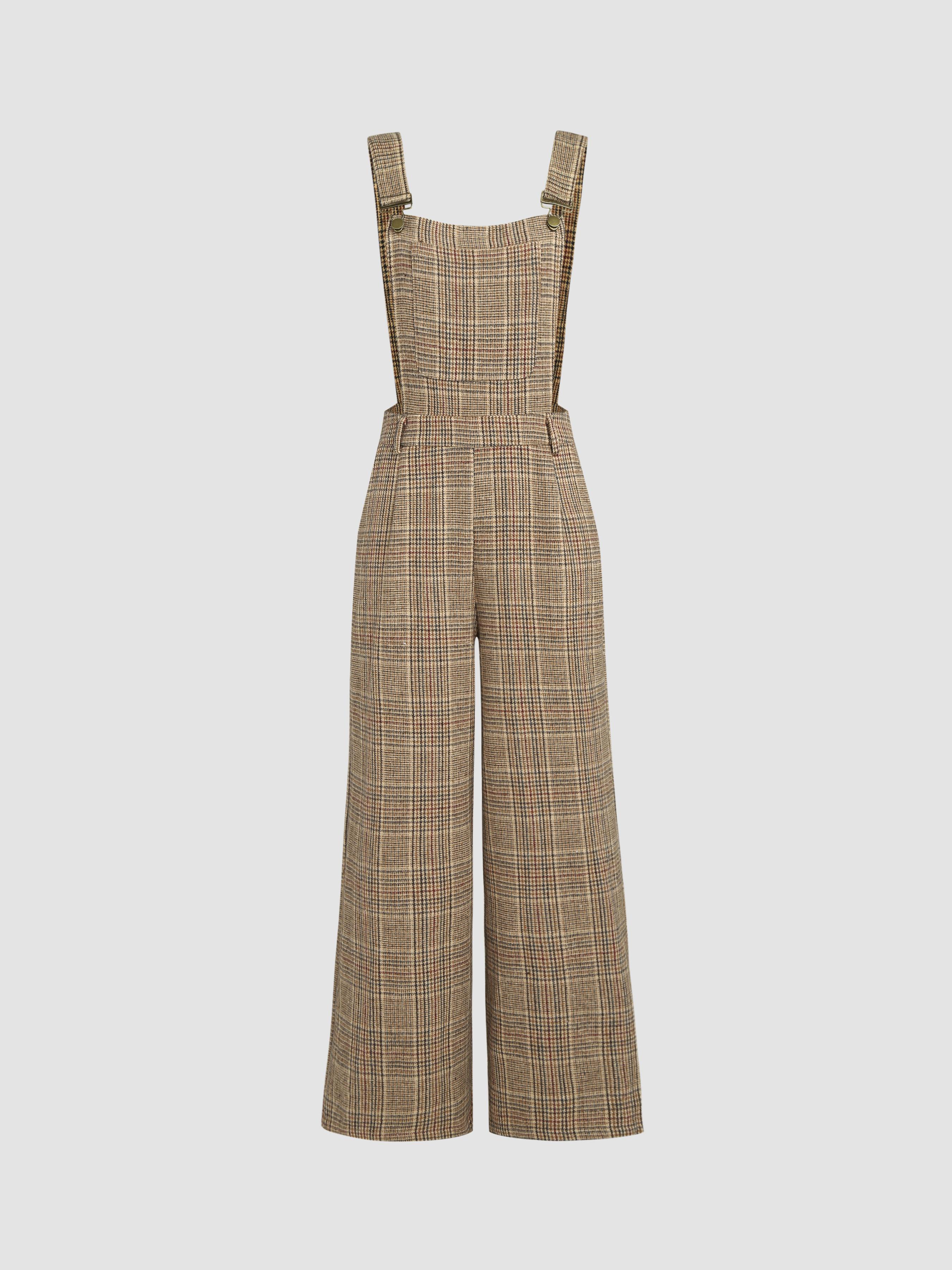 Houndstooth Square Neck Buckle Up Jumpsuit by CIDER