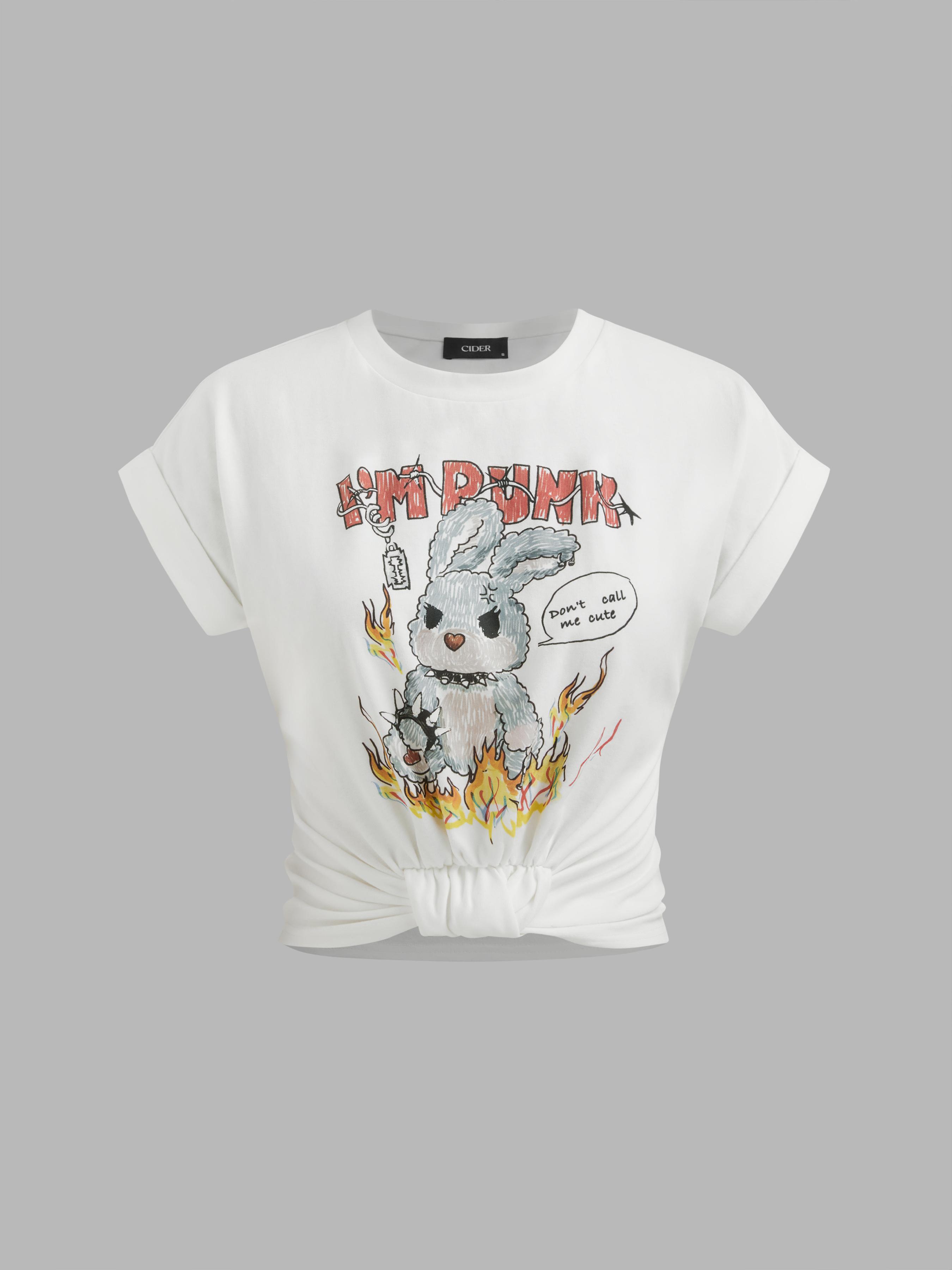 I'm Punk Round Neckline Rabbit Graphic Short Sleeve Tee by CIDER