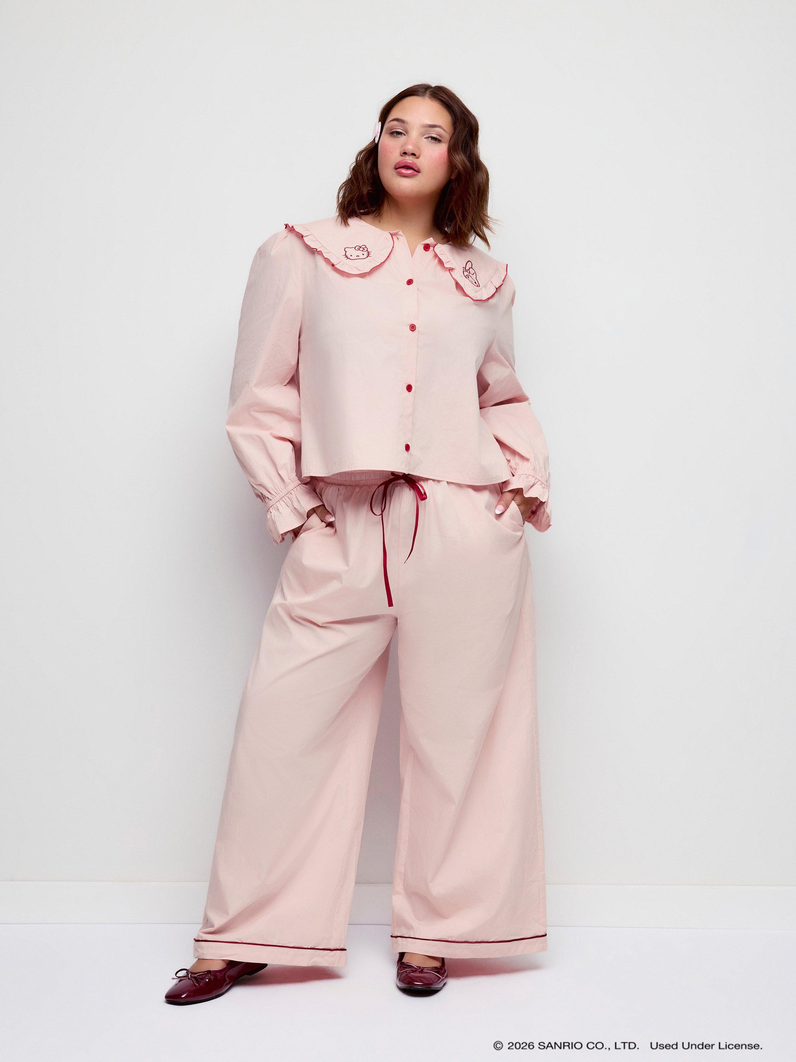 In Dreams Embroidered Ruffle Collar PJ Set Curve & Plus by CIDER