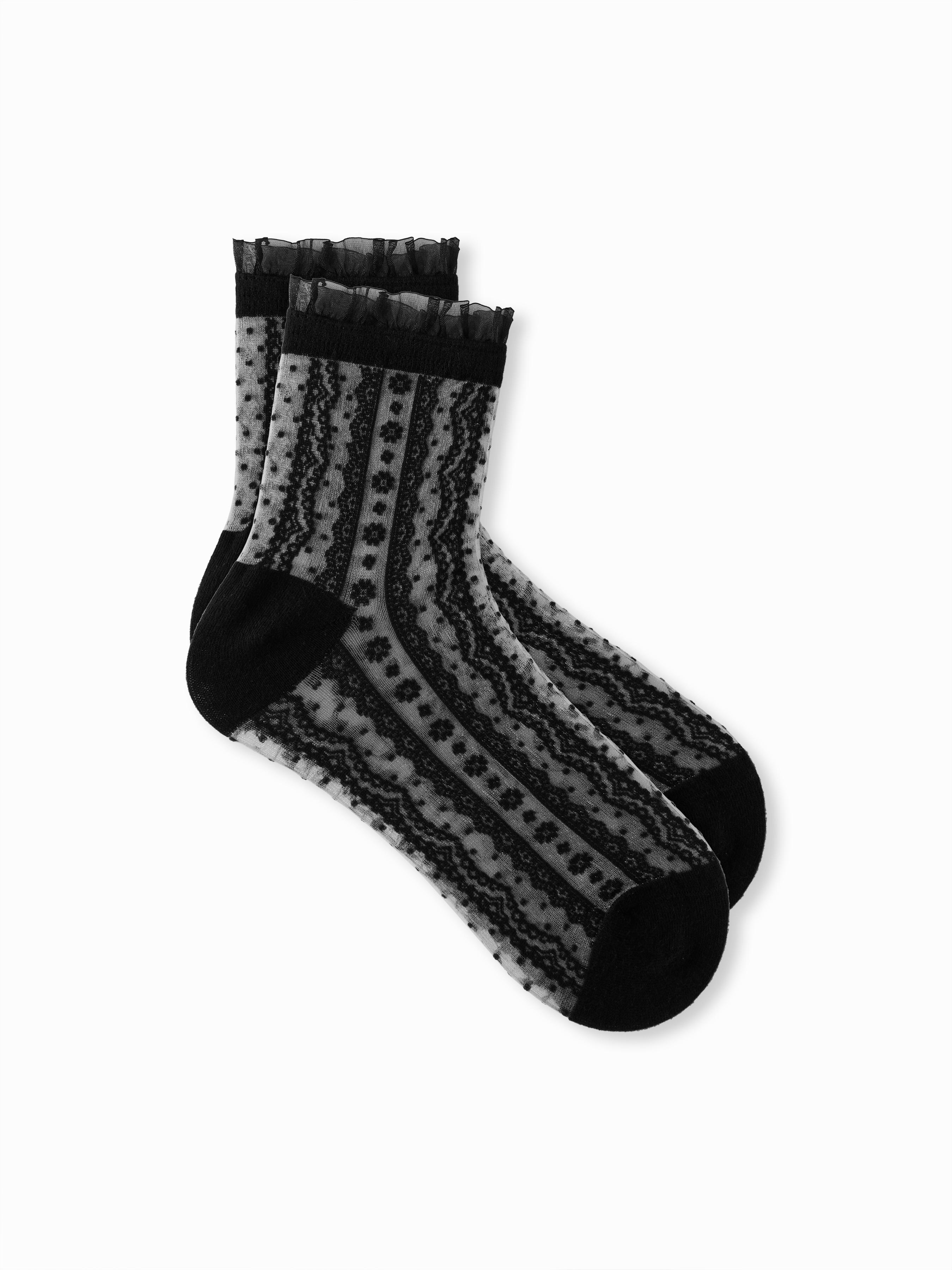 JACQUARD & LACE CREW SOCKS by CIDER