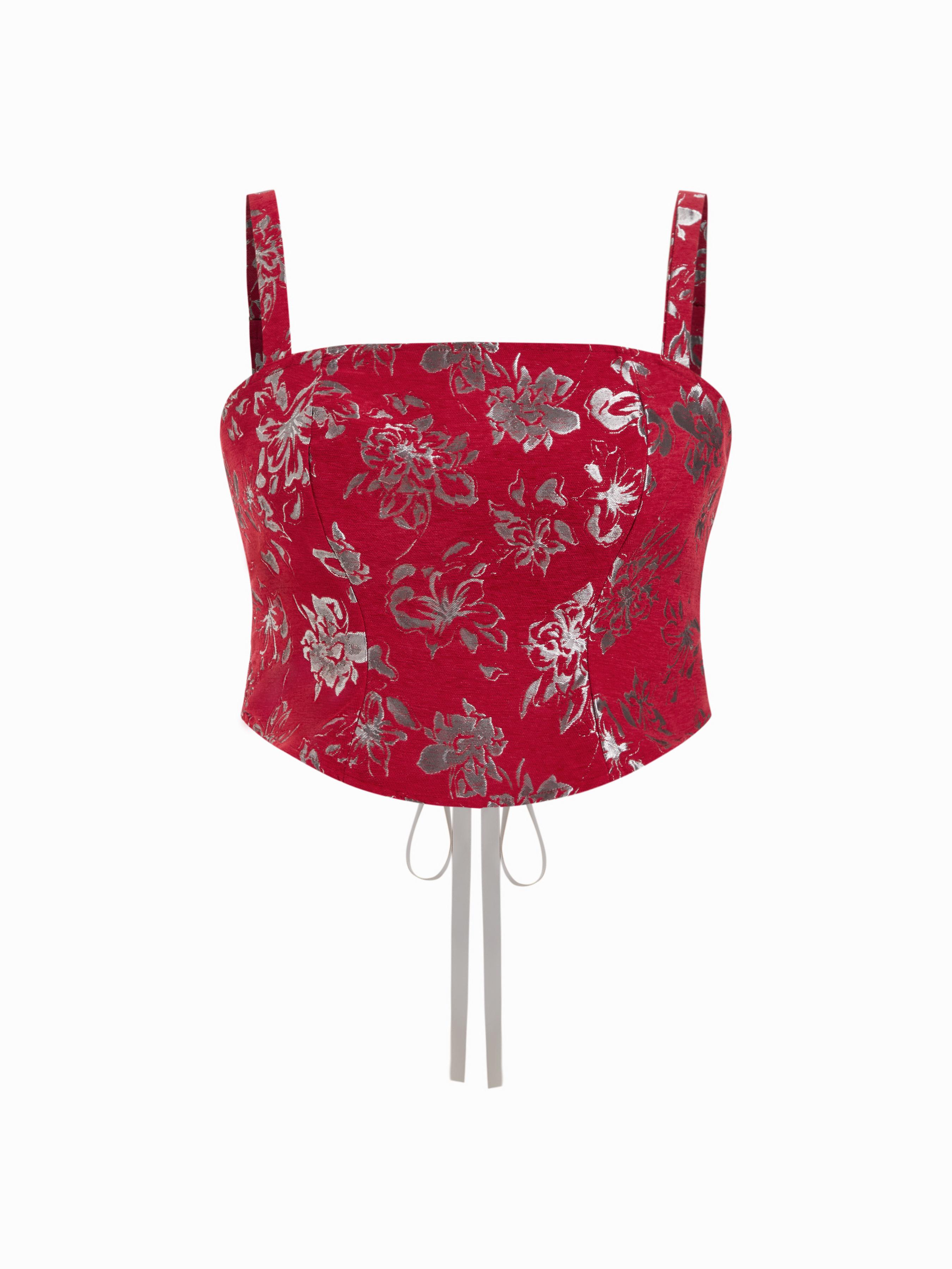 Jacquard Floral Lace Up Corset Top Curve & Plus by CIDER