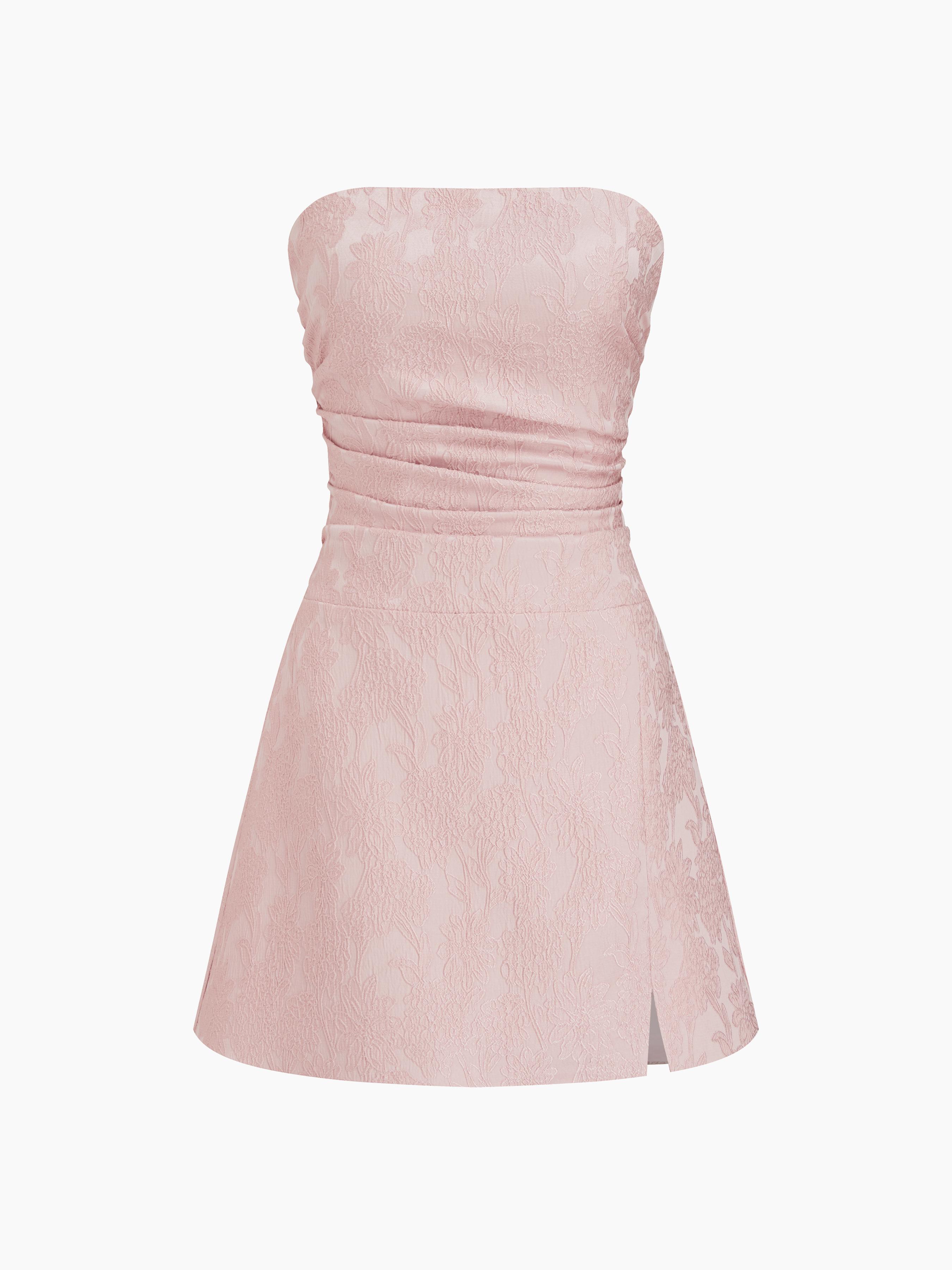 Jacquard Floral Lace Up Ruched Bandeau Mini Dress by CIDER