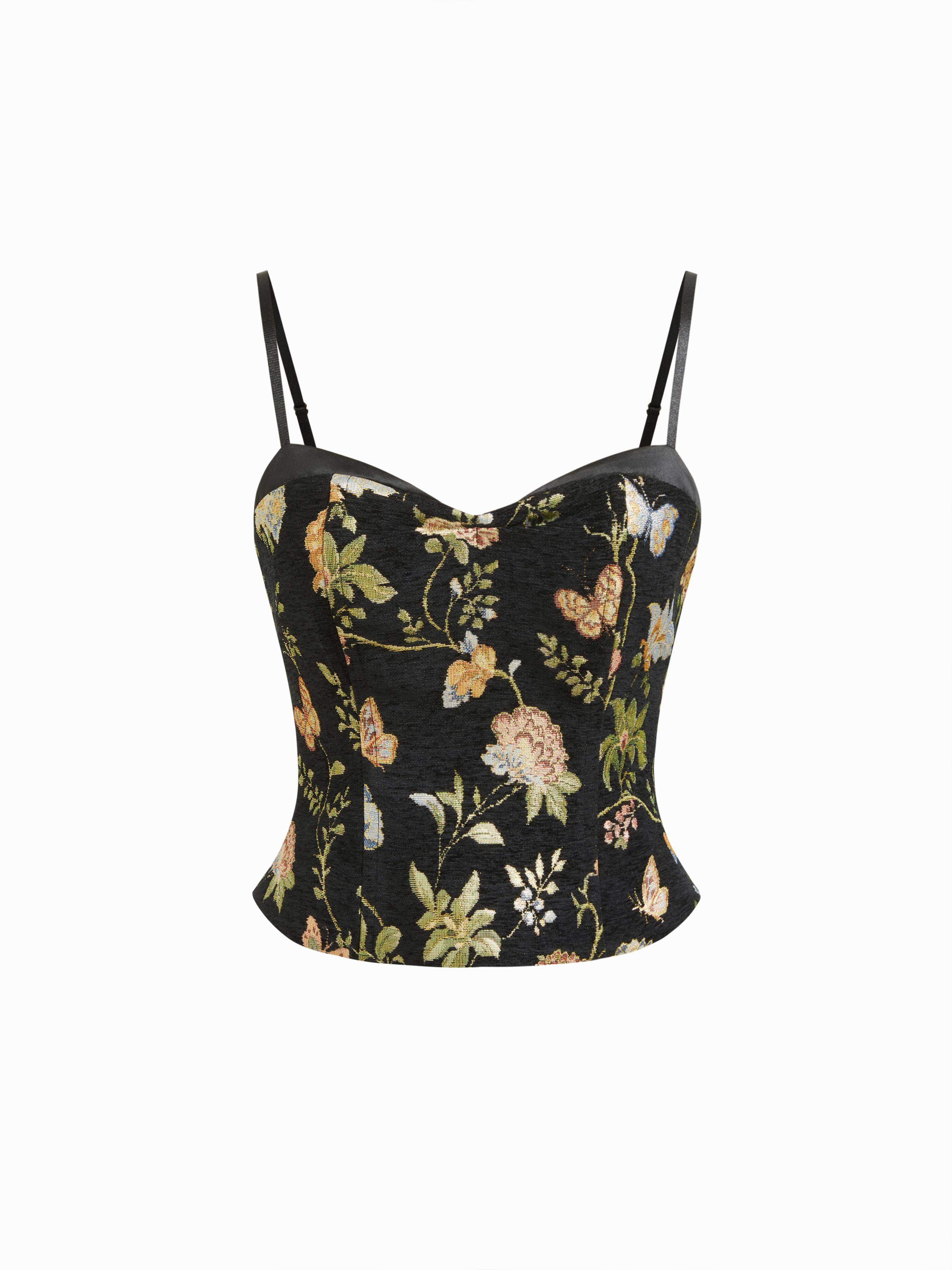 Jacquard Floral Sweetheart Cami Top by CIDER