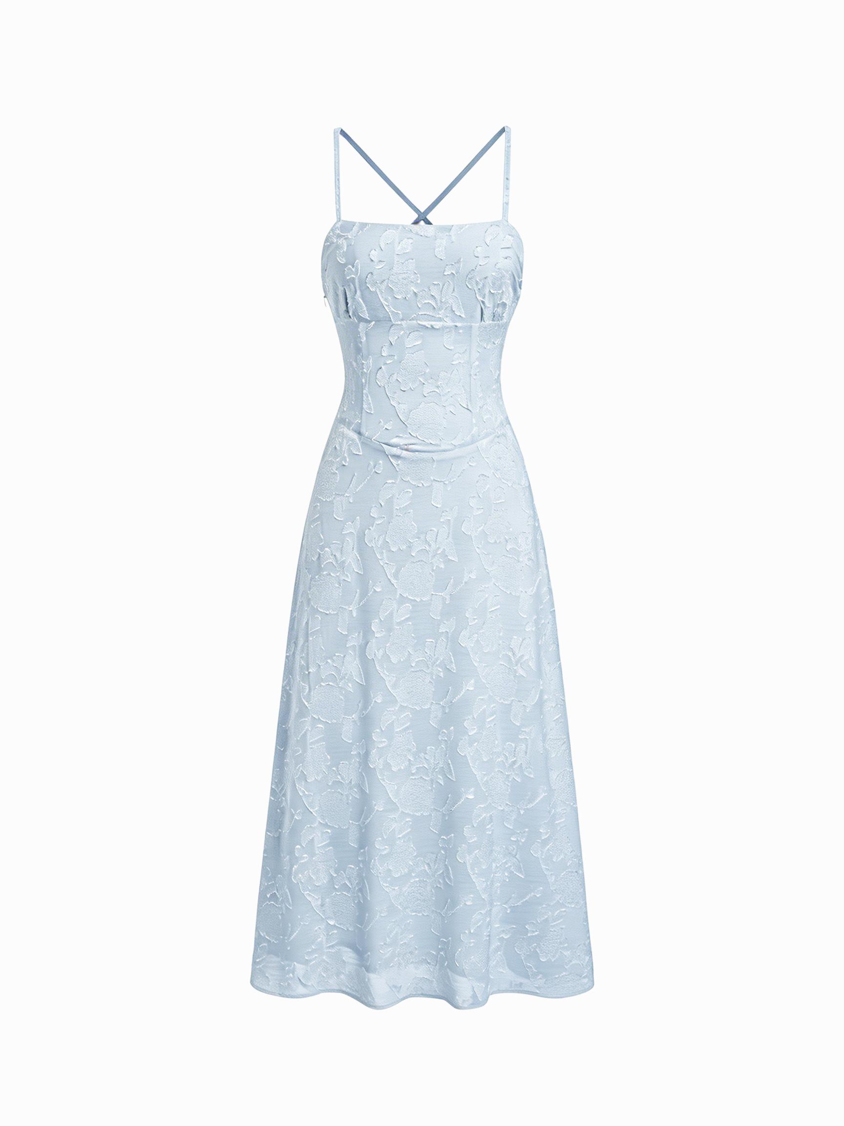 Jacquard Floral Tie Back A-line Maxi Dress by CIDER
