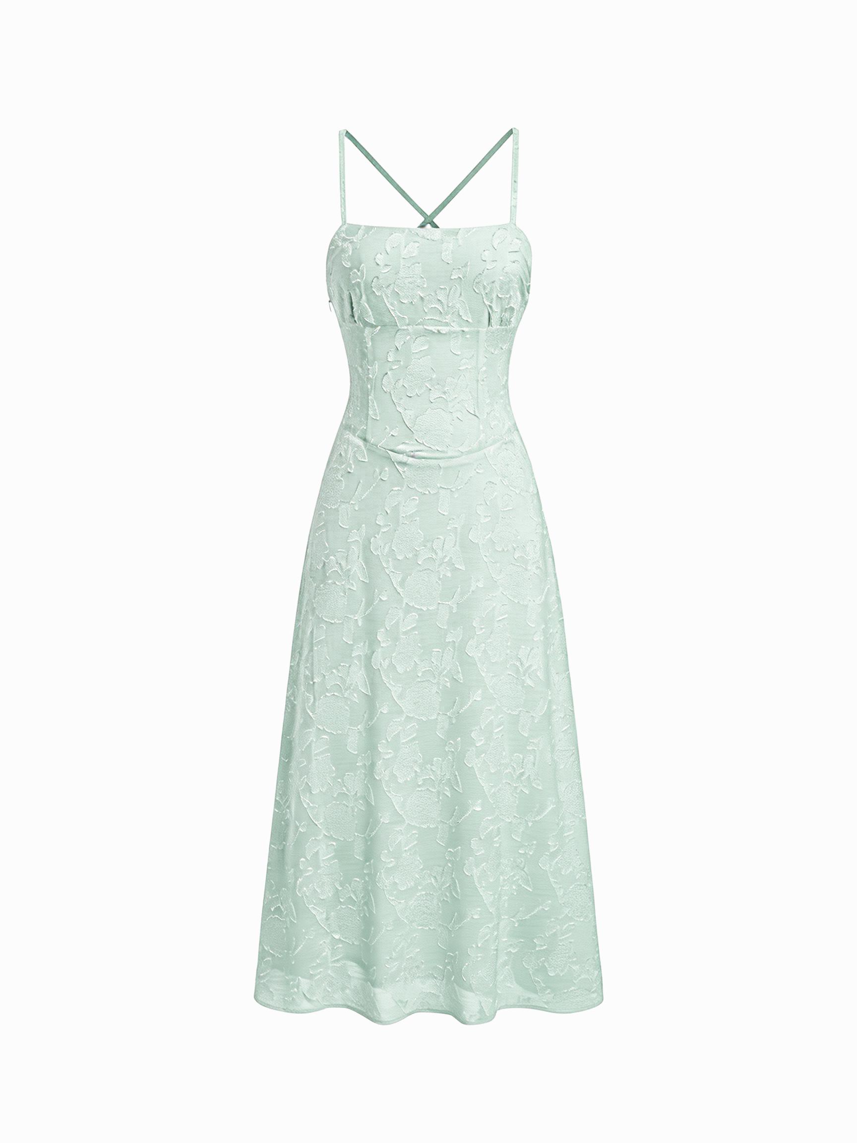 Jacquard Floral Tie Back A-line Maxi Dress by CIDER