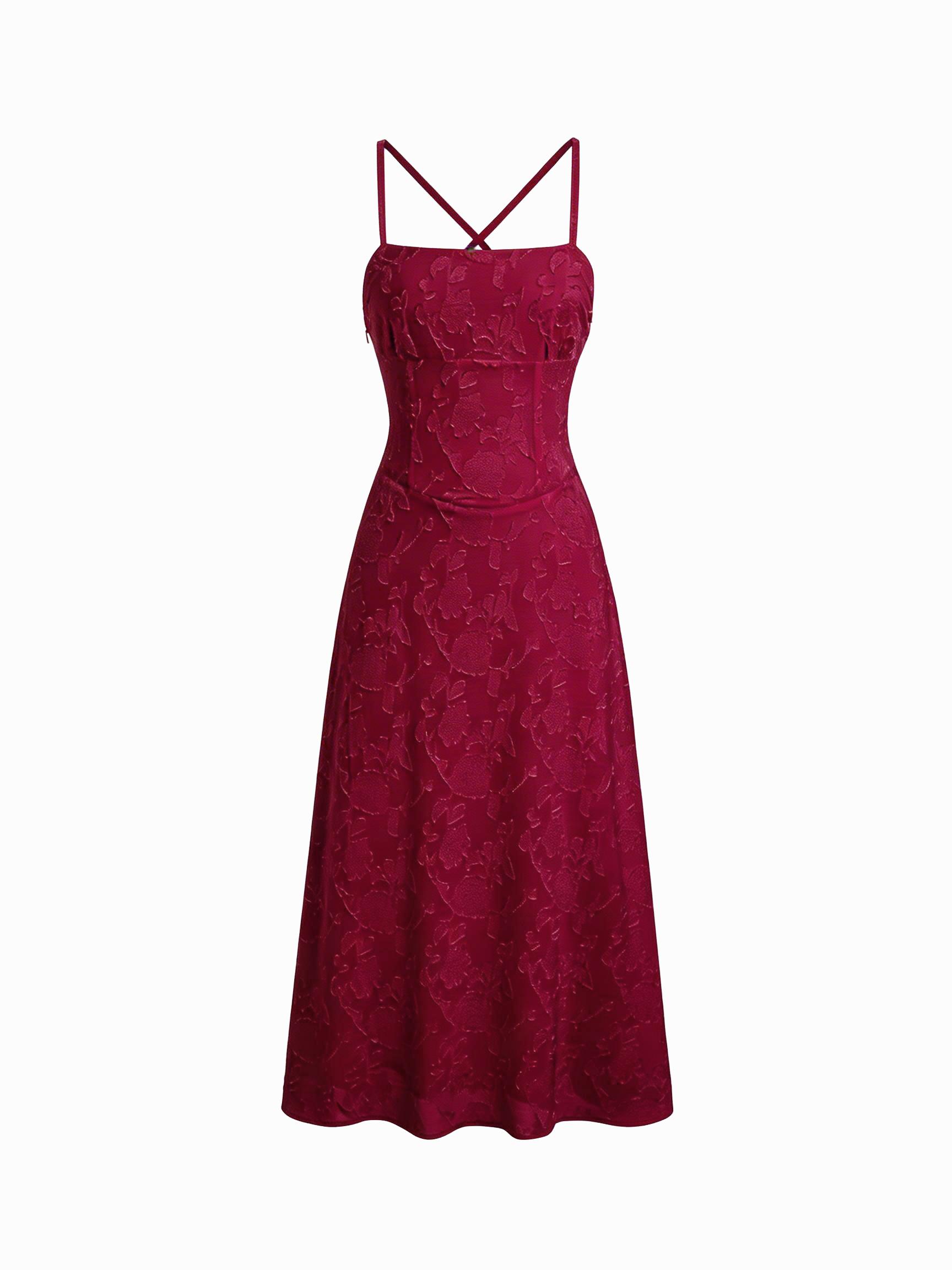 Jacquard Floral Tie Back A-line Maxi Dress by CIDER