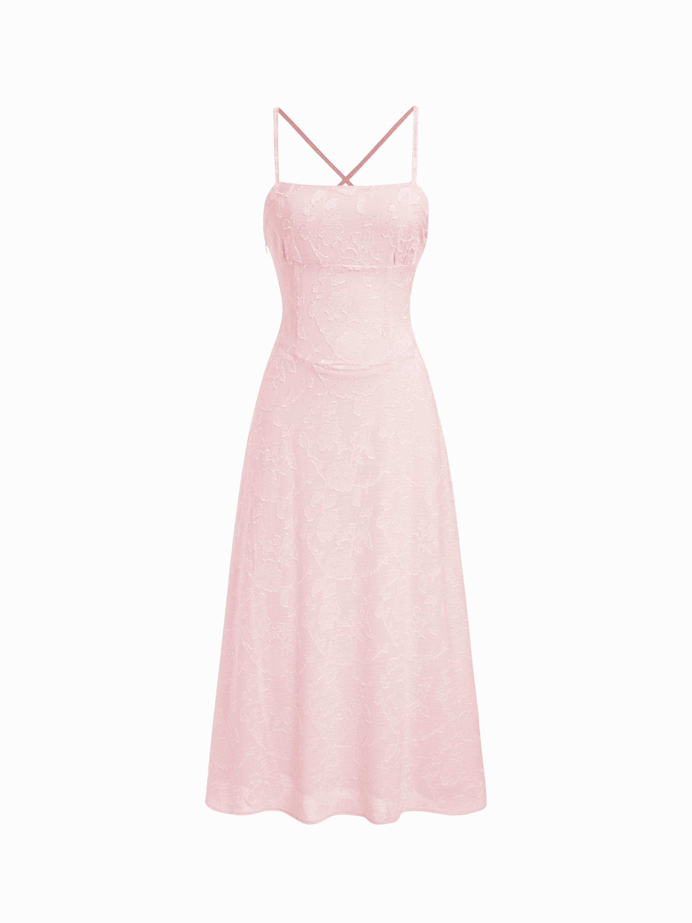 Jacquard Floral Tie Back A-line Maxi Dress by CIDER