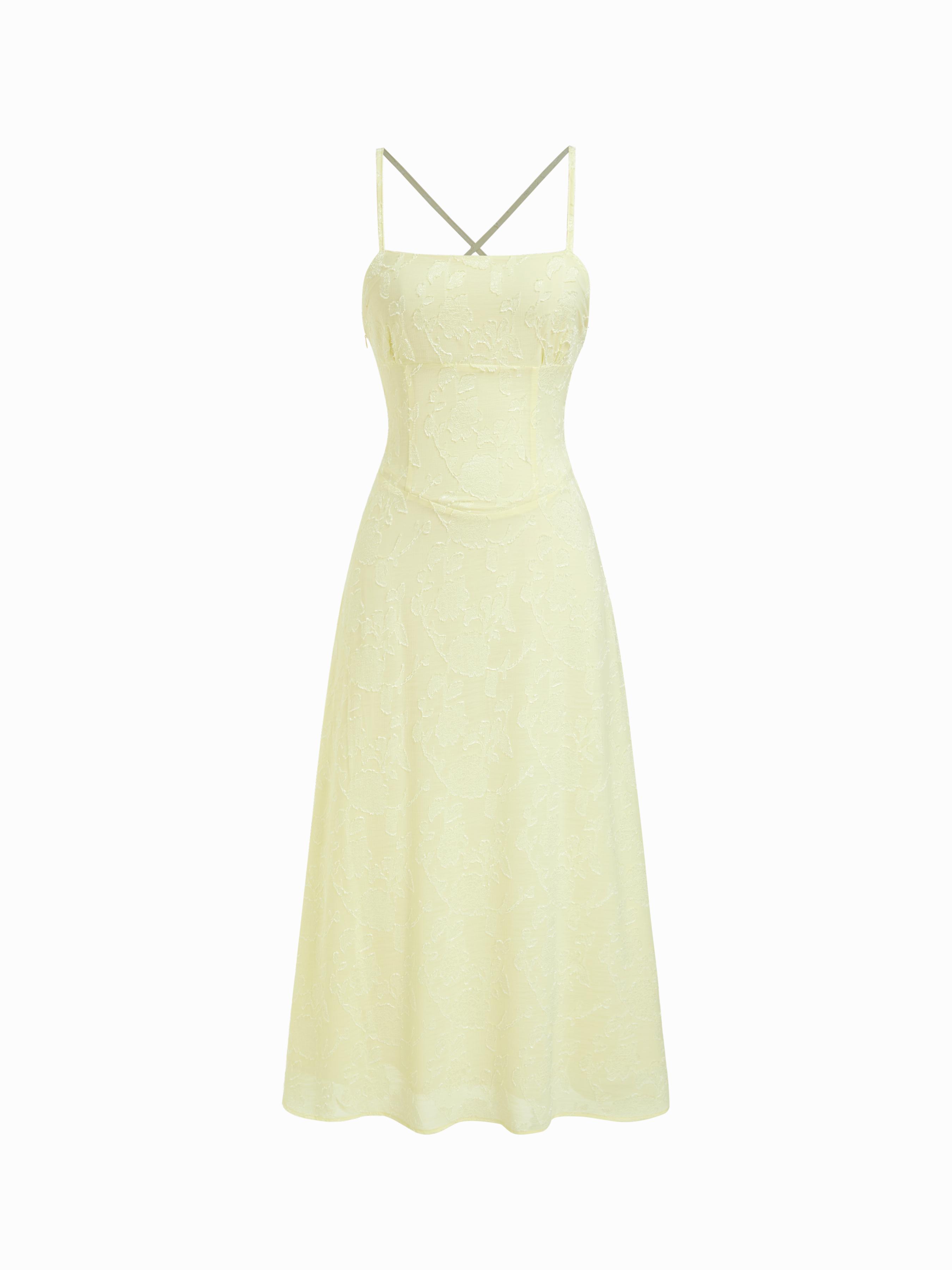 Jacquard Floral Tie Back A-line Maxi Dress by CIDER
