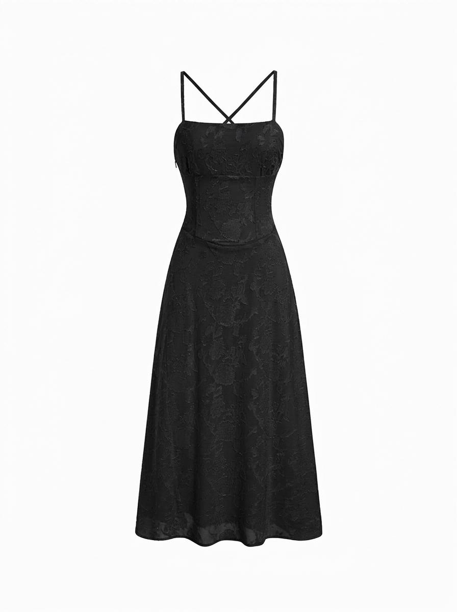 Jacquard Floral Tie Back A-line Maxi Dress by CIDER