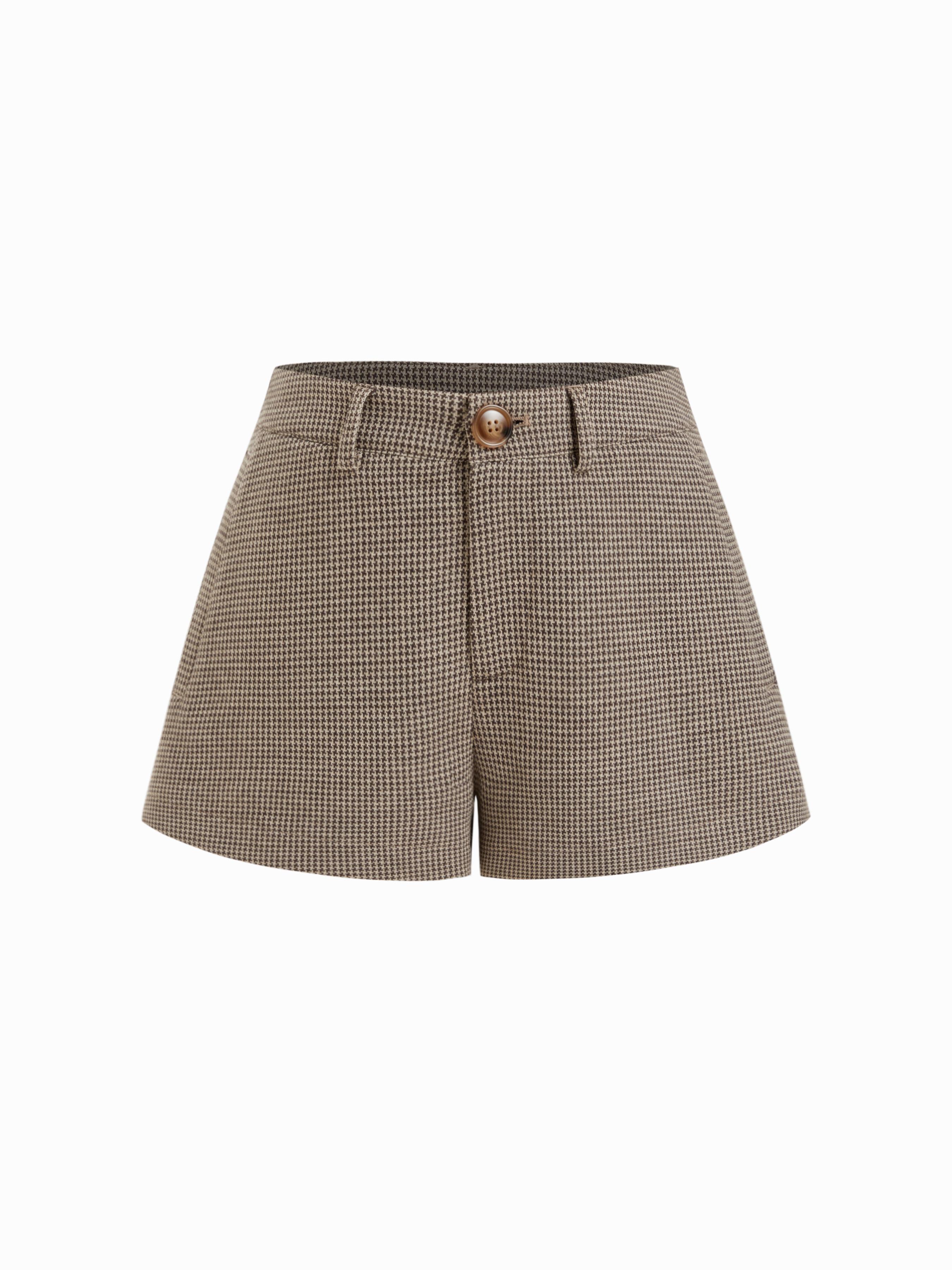 Jacquard Houndstooth Button Low Rise Shorts by CIDER