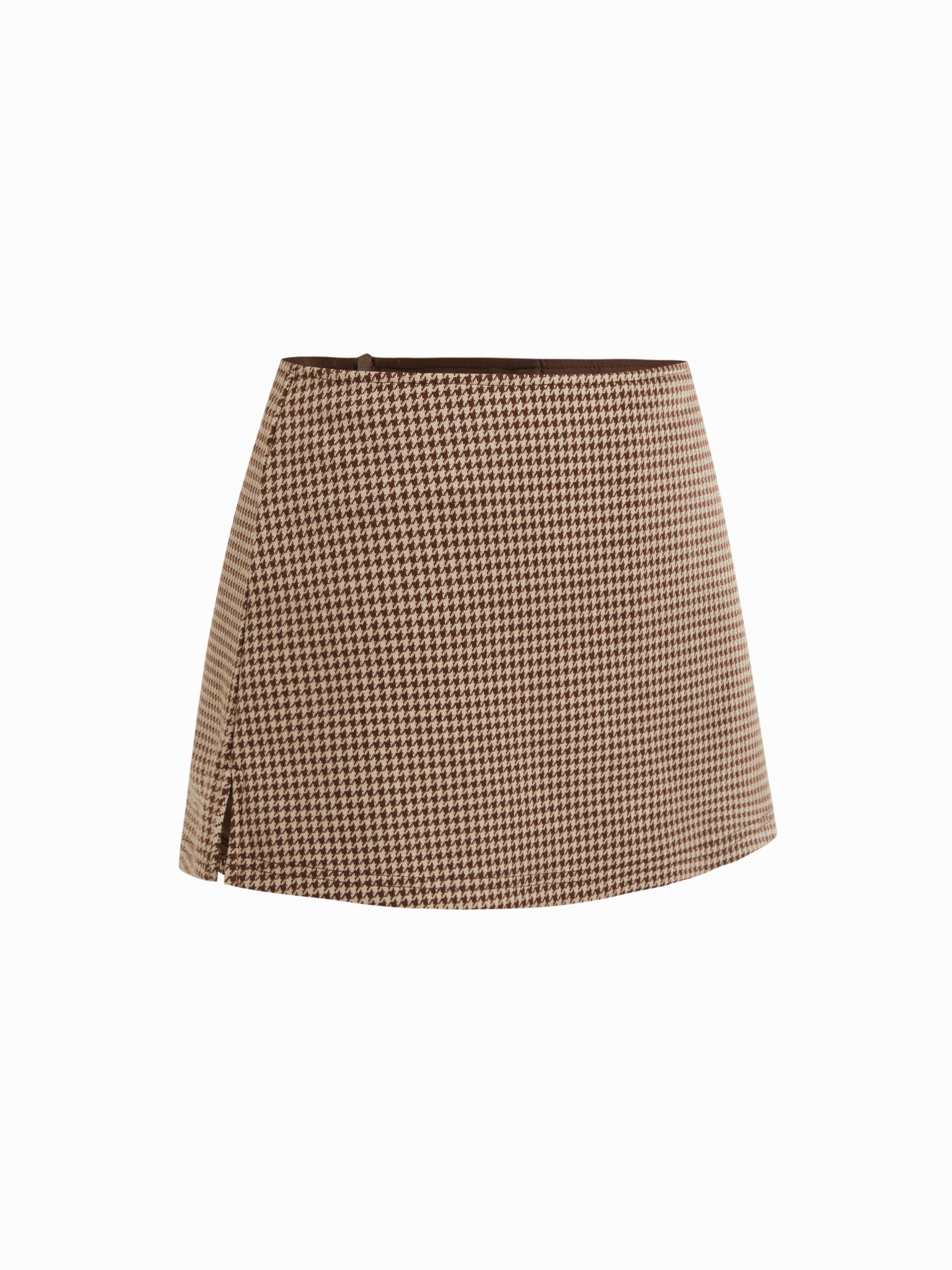 Jacquard Houndstooth Low Rise Split Mini Skort by CIDER
