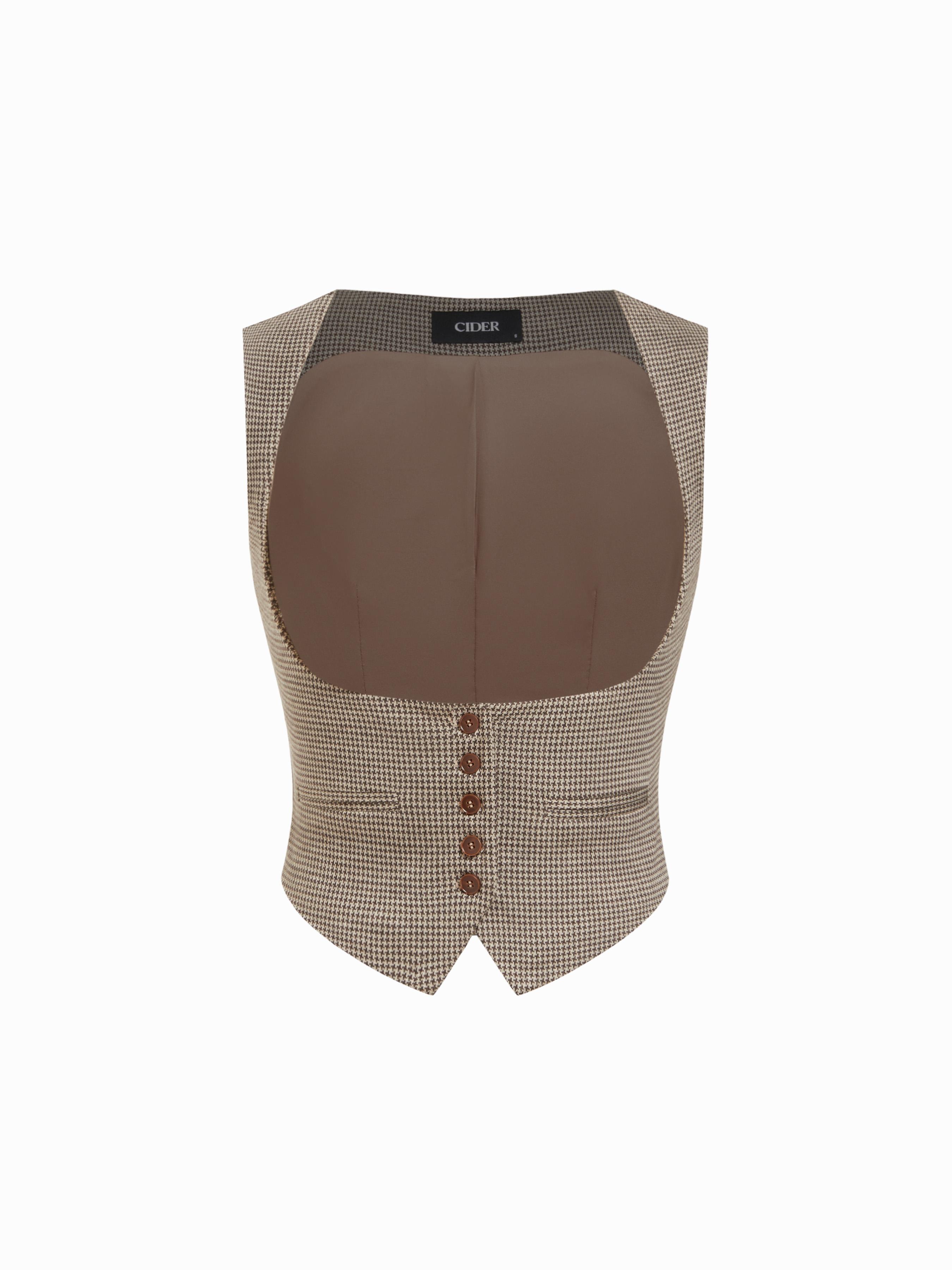 Jacquard Houndstooth Square Neck Crop Blazer Vest by CIDER