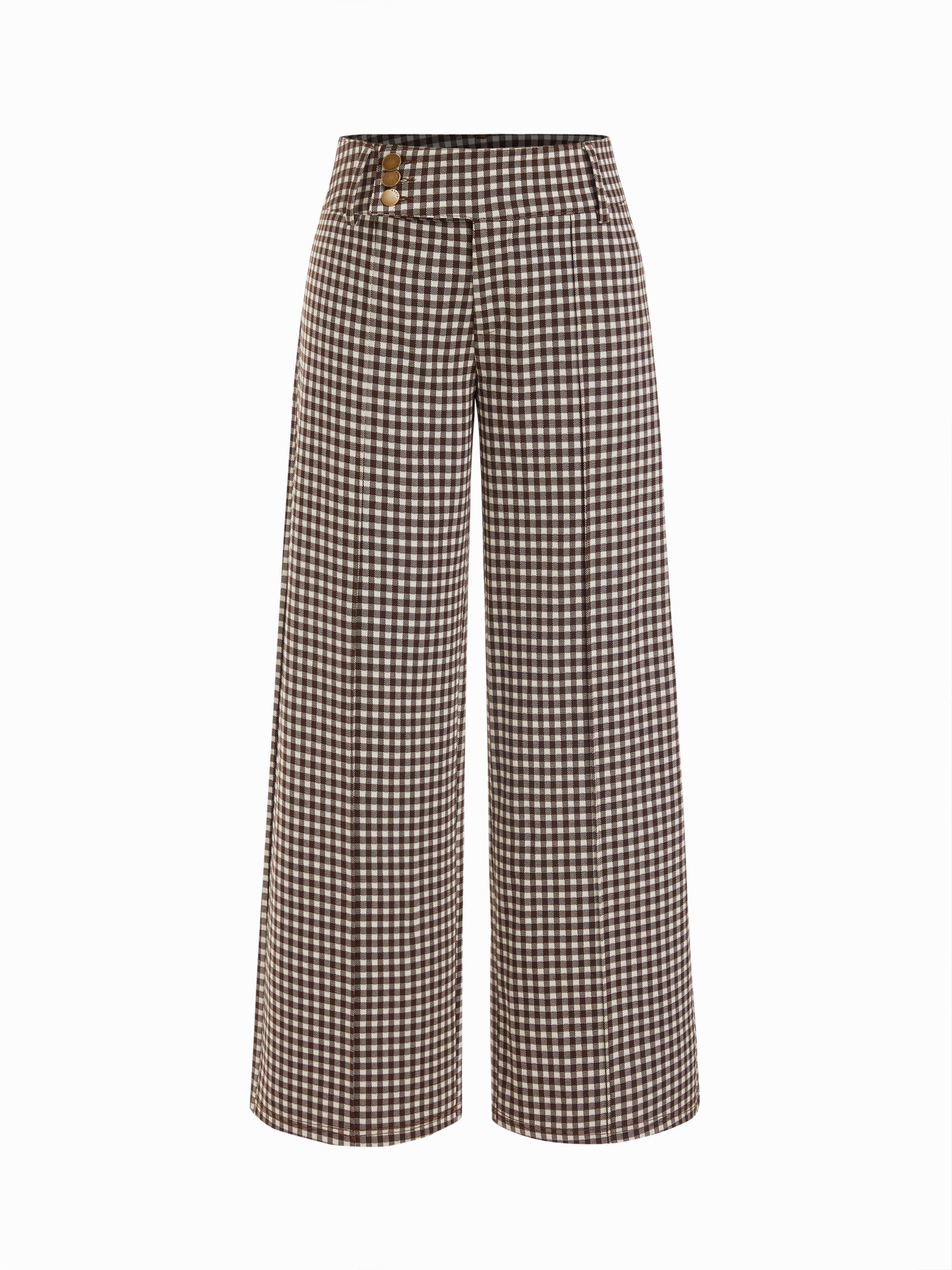 Jacquard Low Rise Checks Straight Leg Trousers by CIDER