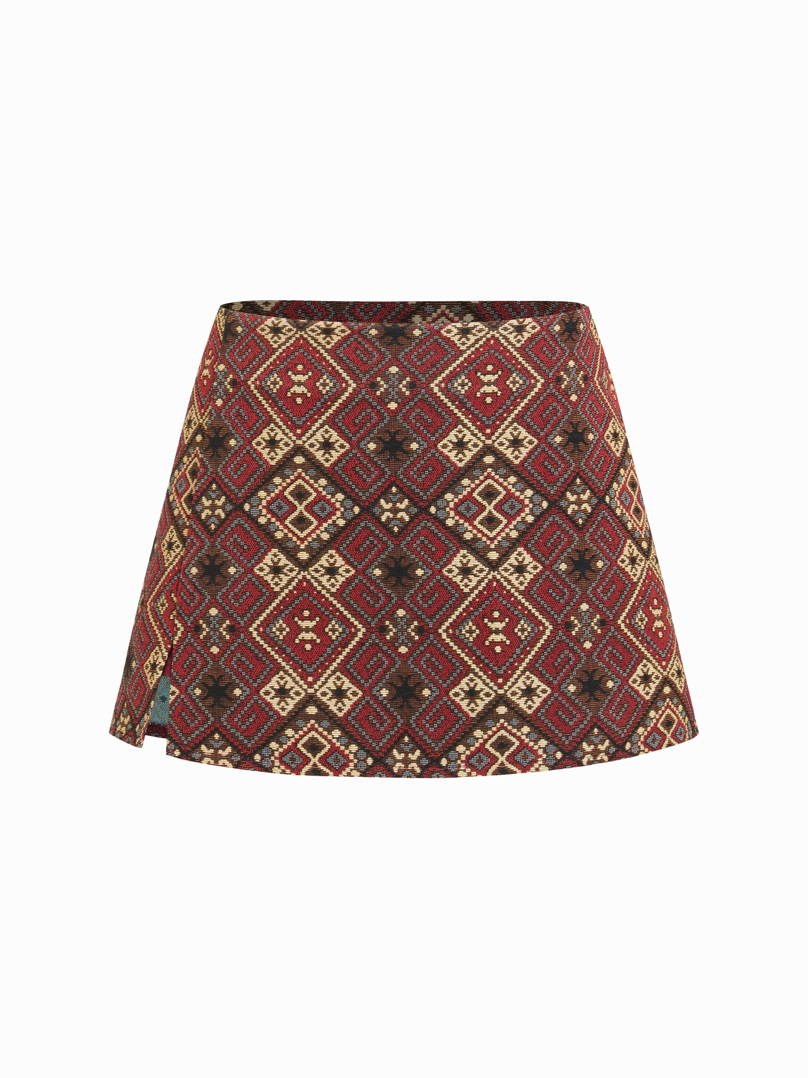 Jacquard Low Rise Floral Split Mini Skort by CIDER