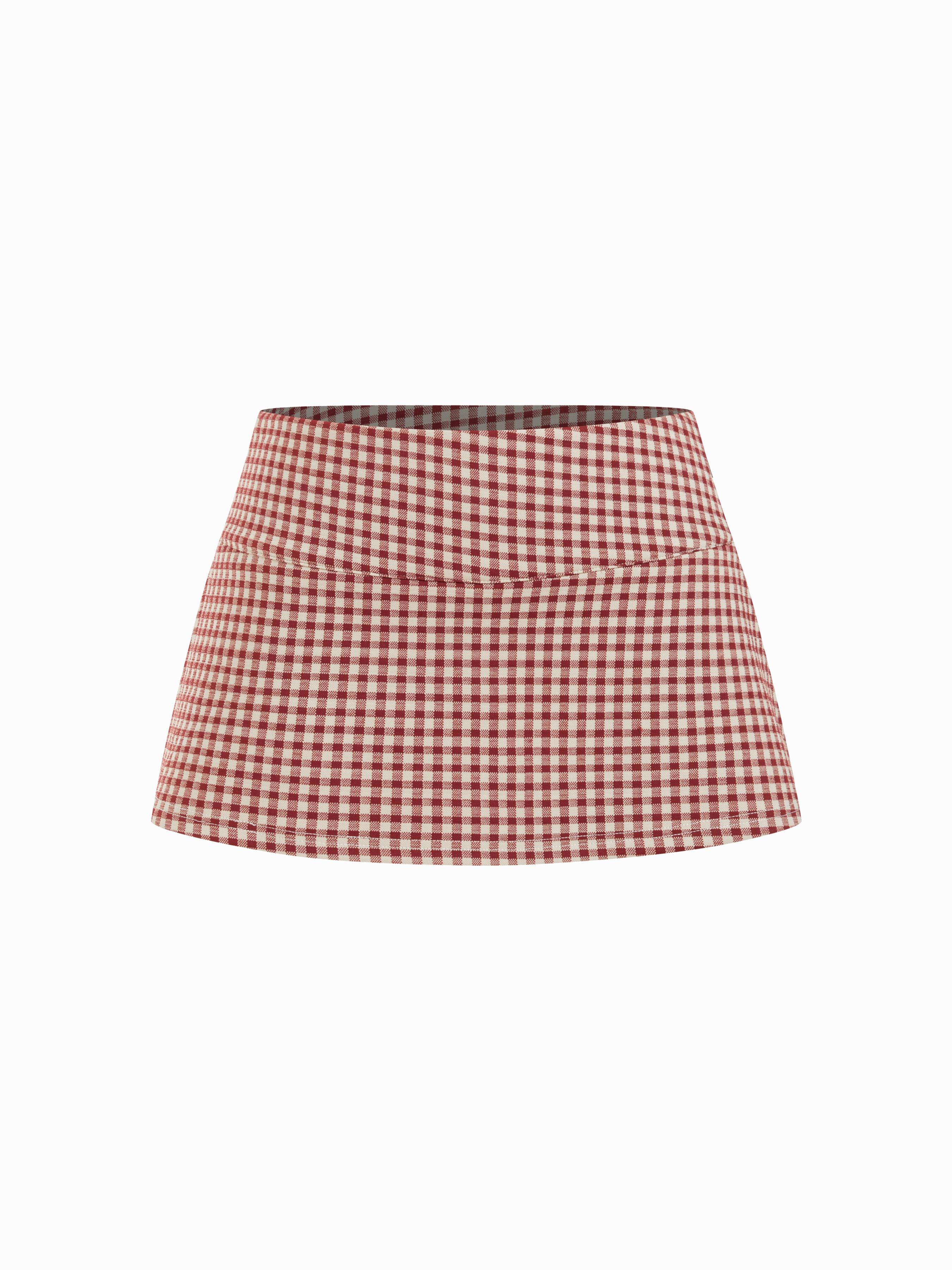 Jacquard Low Rise Gingham A-line Mini Skort by CIDER
