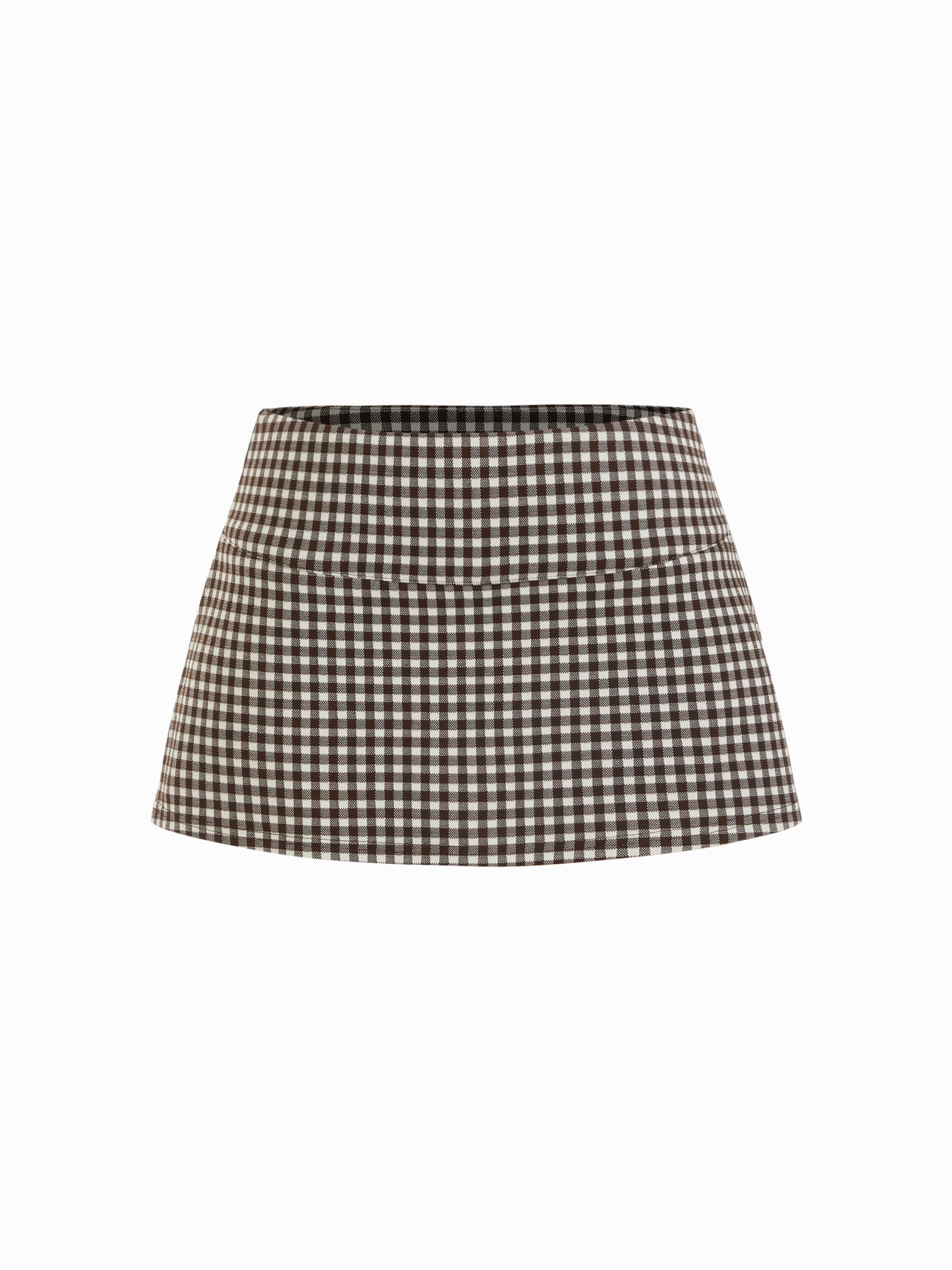 Jacquard Low Rise Gingham A-line Mini Skort by CIDER