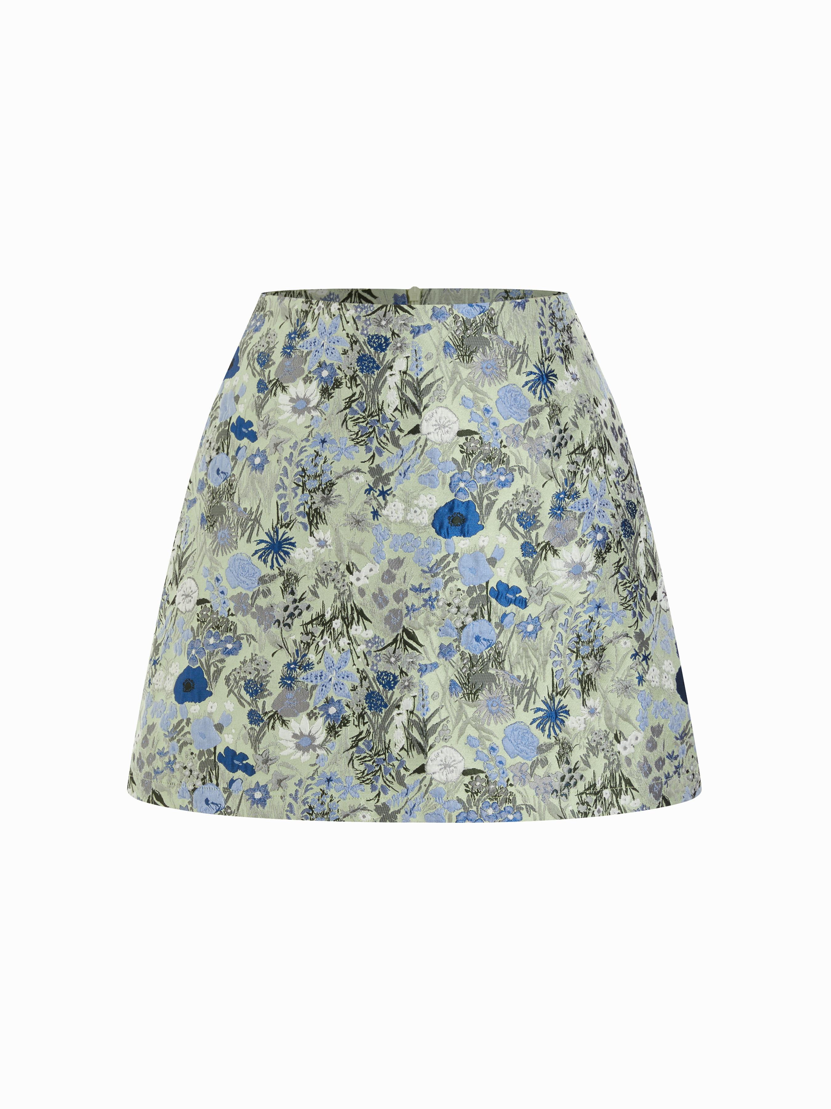 Jacquard Mid Rise Floral Zipper Mini Skirt by CIDER