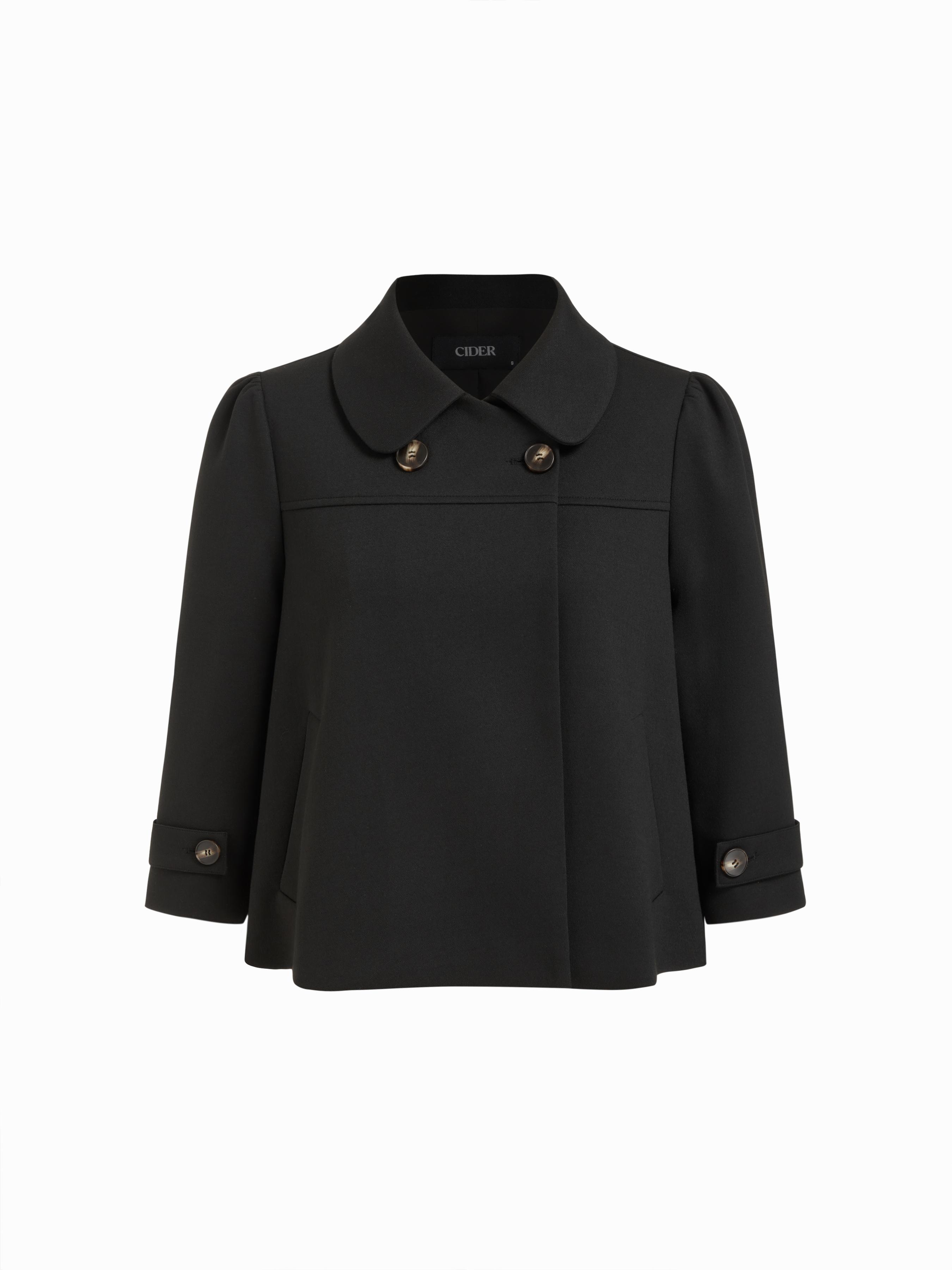 Jacquard Peter Pan Collar Houndstooth Three-quarter Length Sleeve Oversized Blouse by CIDER