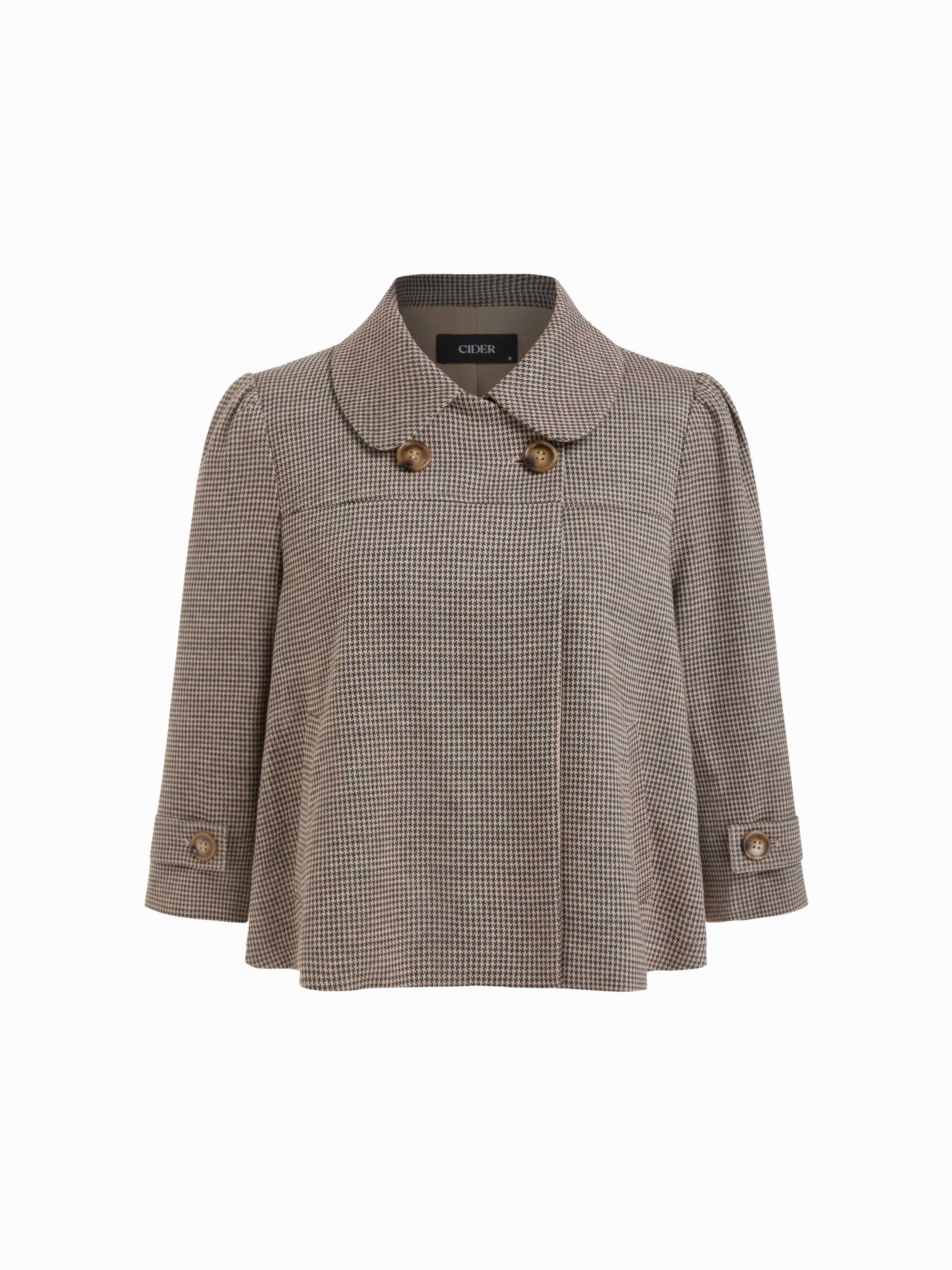 Jacquard Peter Pan Collar Houndstooth Three-quarter Length Sleeve Oversized Blouse by CIDER