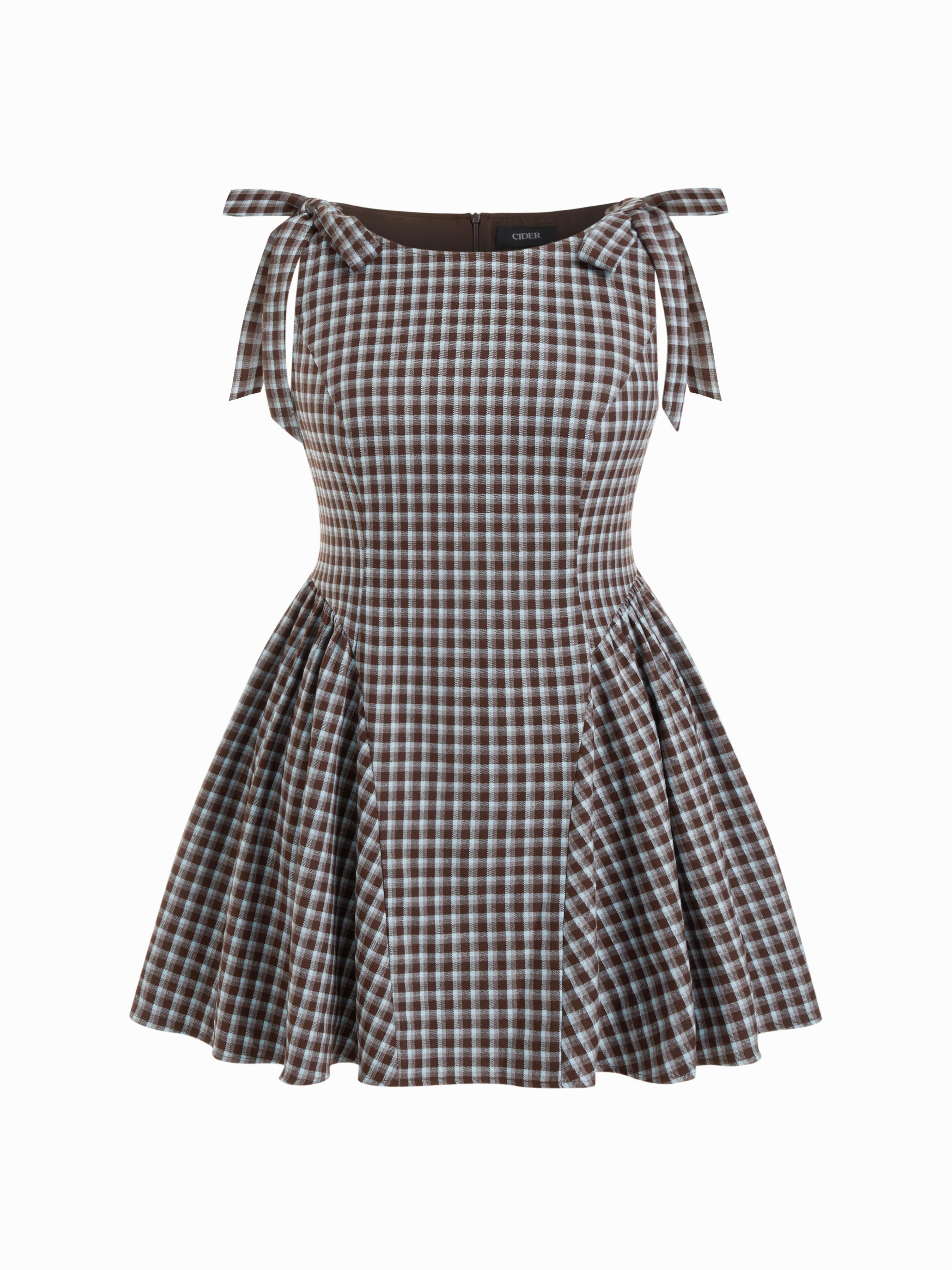 Jacquard Plaid Bowknot Ruffle Hem Mini Dress Curve & Plus by CIDER