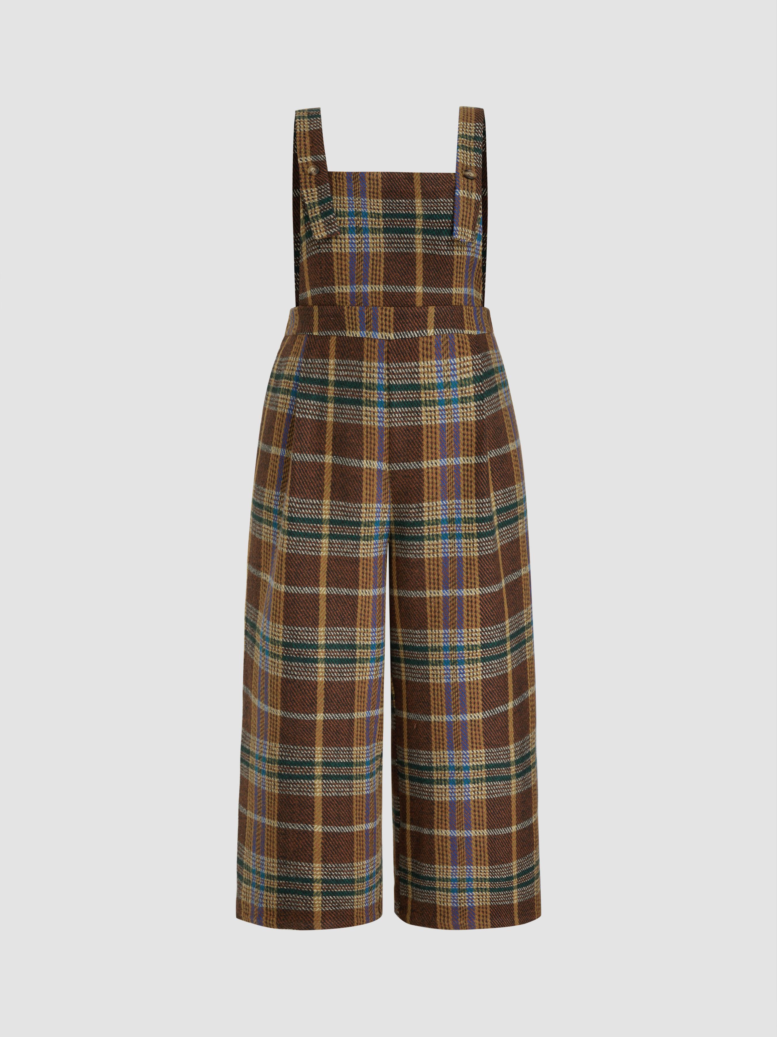 Jacquard Plaid Pocket Wide Leg Jumpsuit Curve & Plus by CIDER