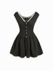 Jacquard Polka Dot V-neck Ruched Lace Trim Flared Mini Dress by CIDER