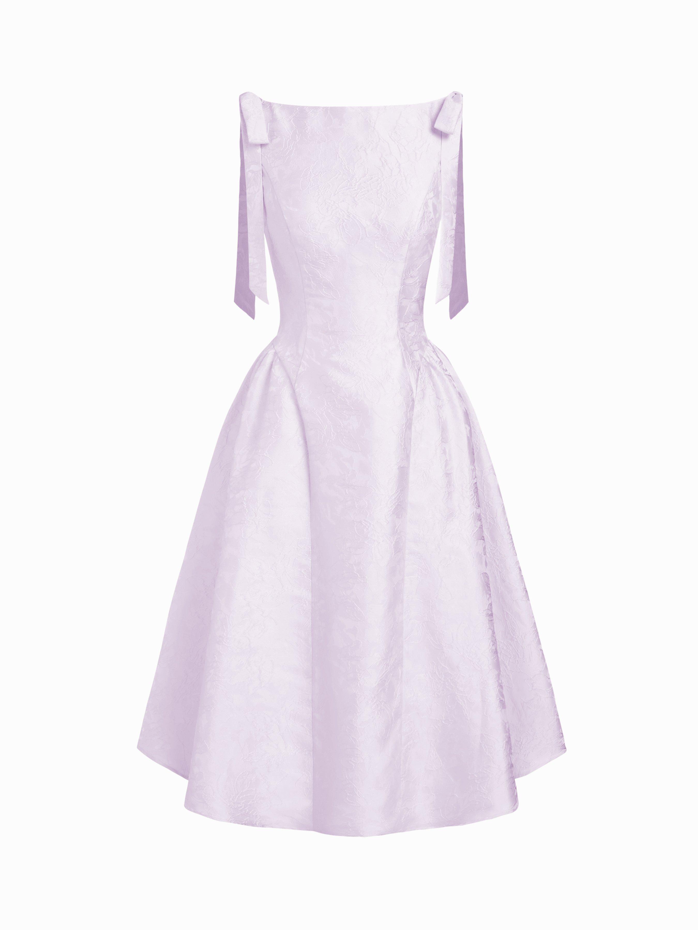 Jacquard Sculptural Boat Neck Bowknot Backless Flared Maxi Dress by CIDER